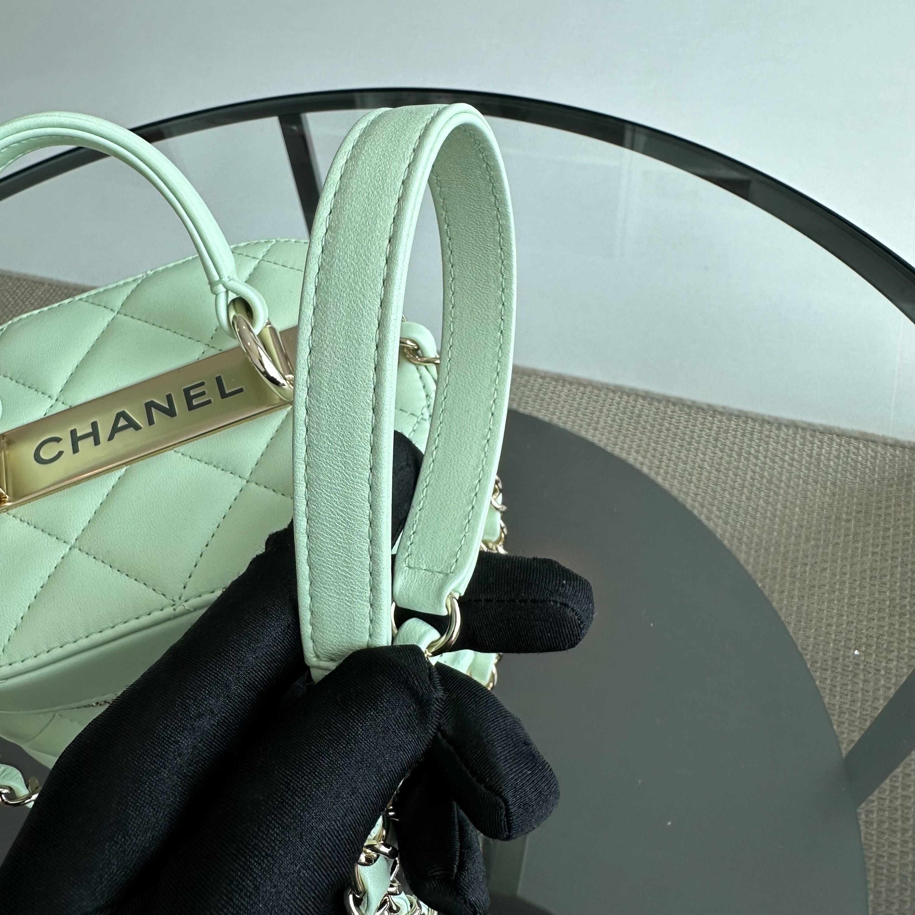 *Microchip, Brand New* Chanel Trendy CC Vanity Small Light Green Lambskin - Luxury Evermore