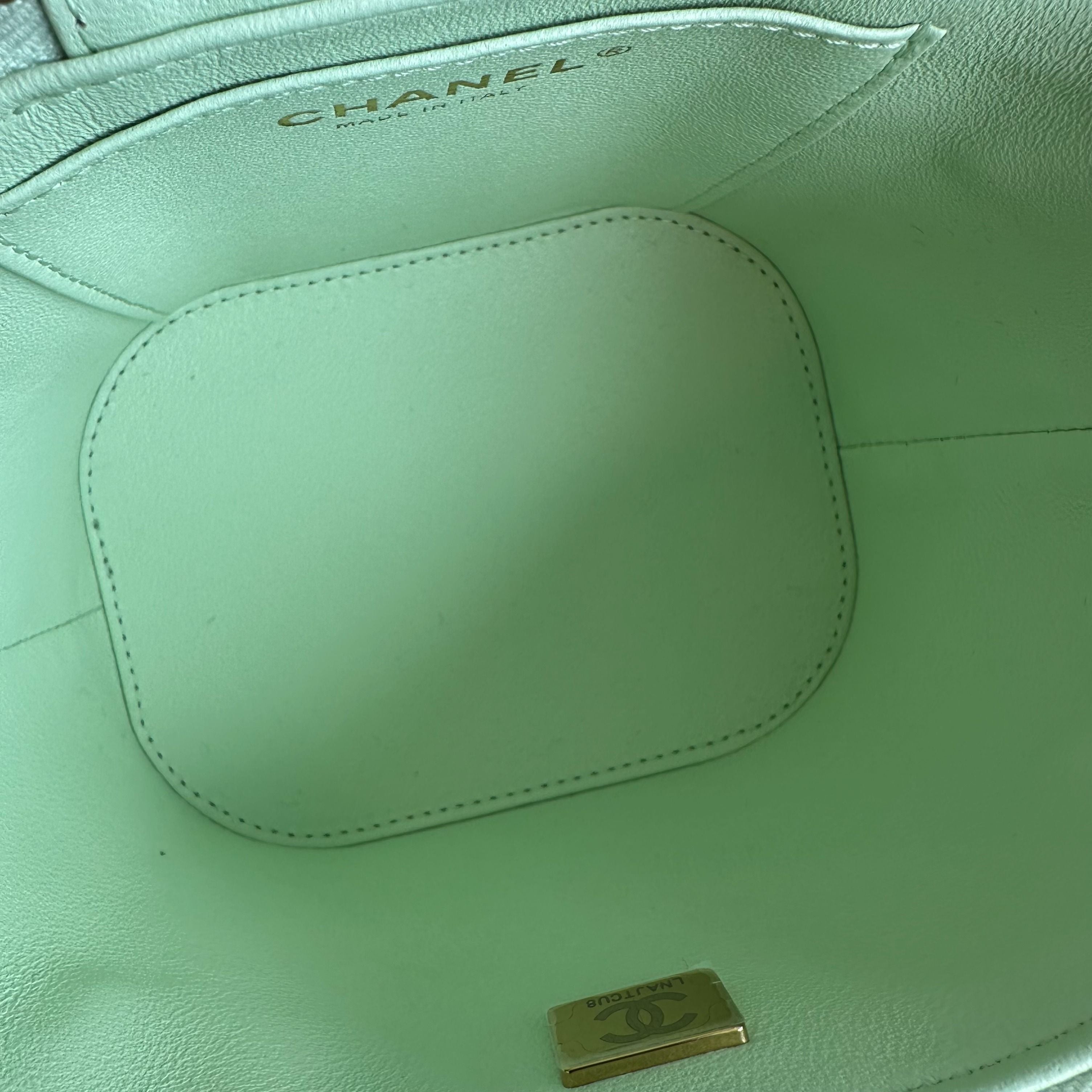 *Microchip, Brand New* Chanel Trendy CC Vanity Small Light Green Lambskin - Luxury Evermore