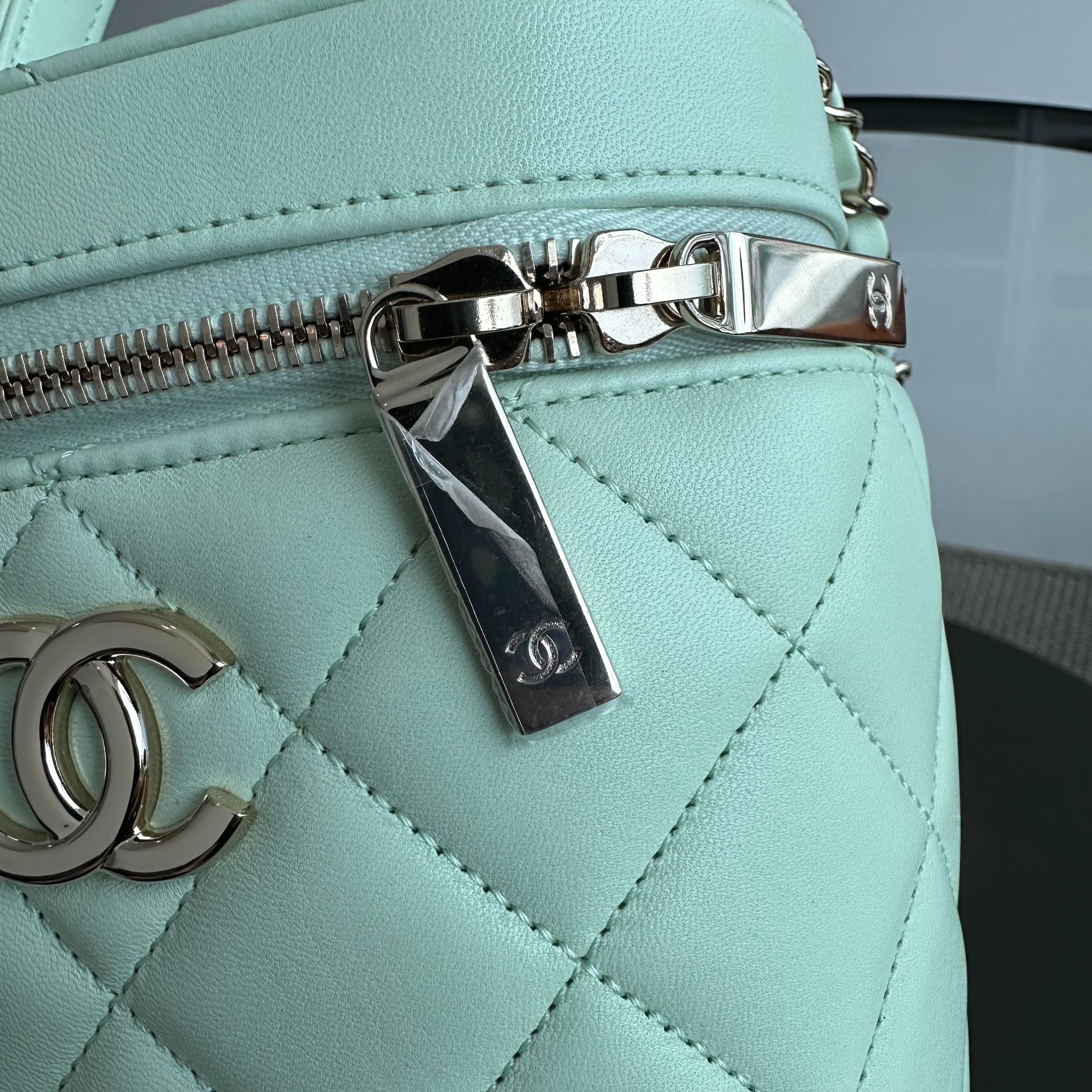 *Microchip, Brand New* Chanel Trendy CC Vanity Small Light Green Lambskin - Luxury Evermore