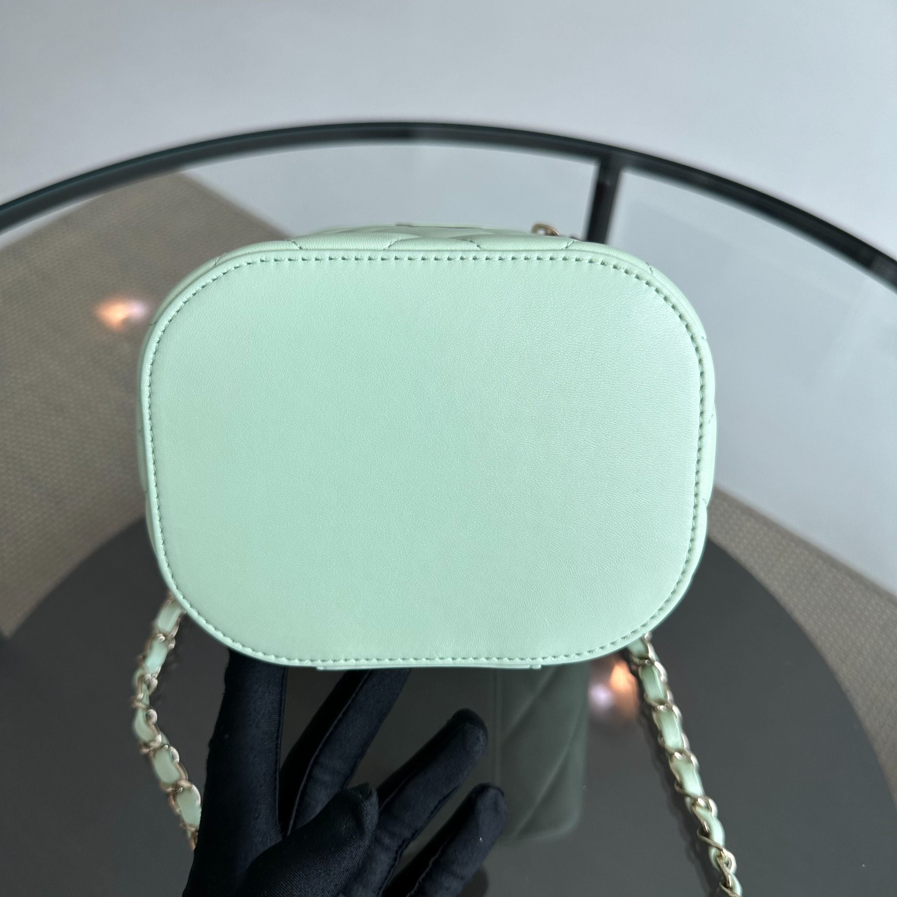 *Microchip, Brand New* Chanel Trendy CC Vanity Small Light Green Lambskin - Luxury Evermore