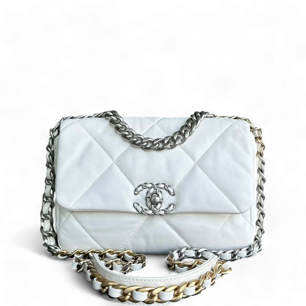 【ヴィンテージ】Rank:S☆Chanel Cream C19 2tone Small Bag Chanel Cream Lambskin Chanel 19 Flap Bag | myGemma | Item
