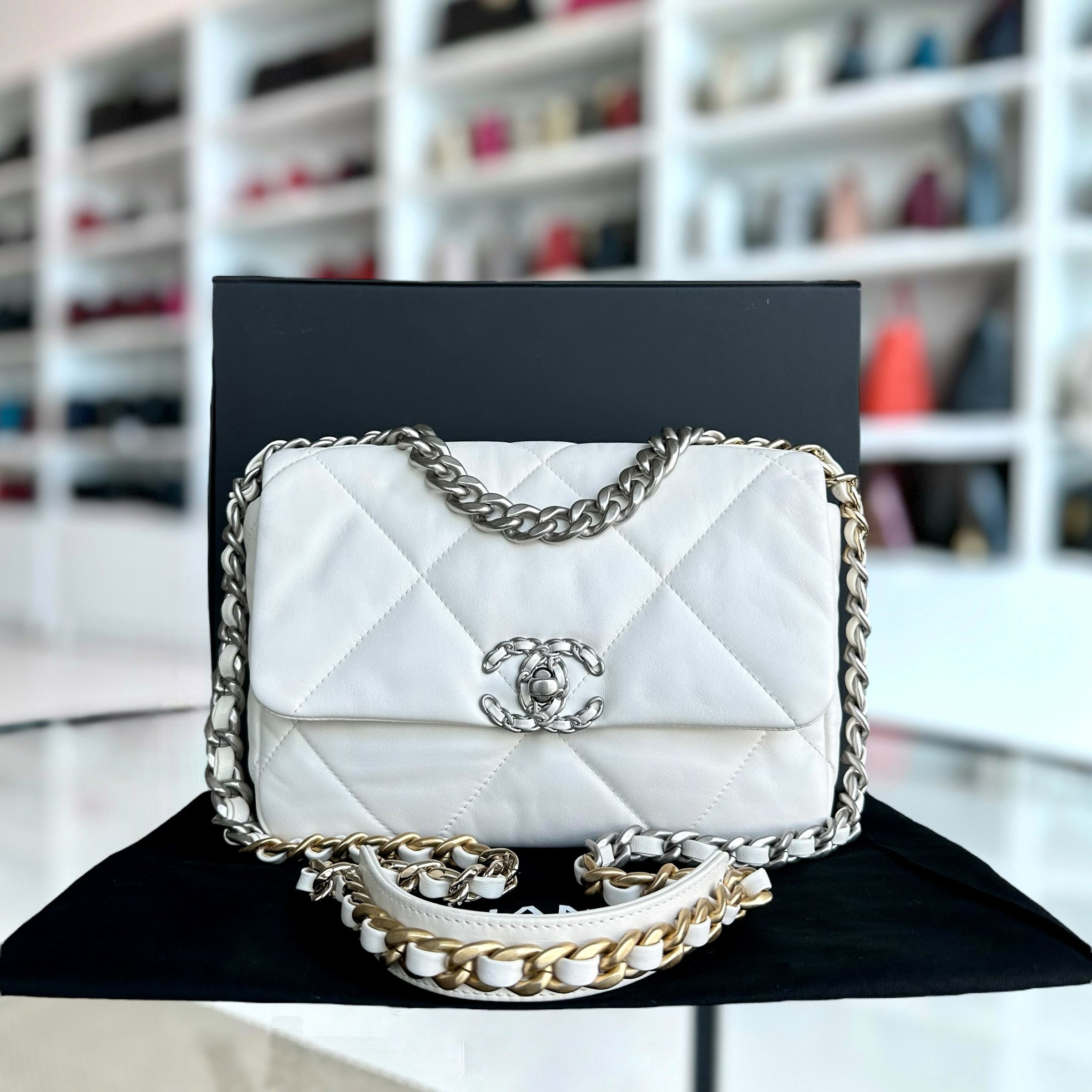 *Microchip* Chanel C19 Small 19 Bag Quilted Goatskin Two-Tone Hardware Microchipped - Luxury Evermore