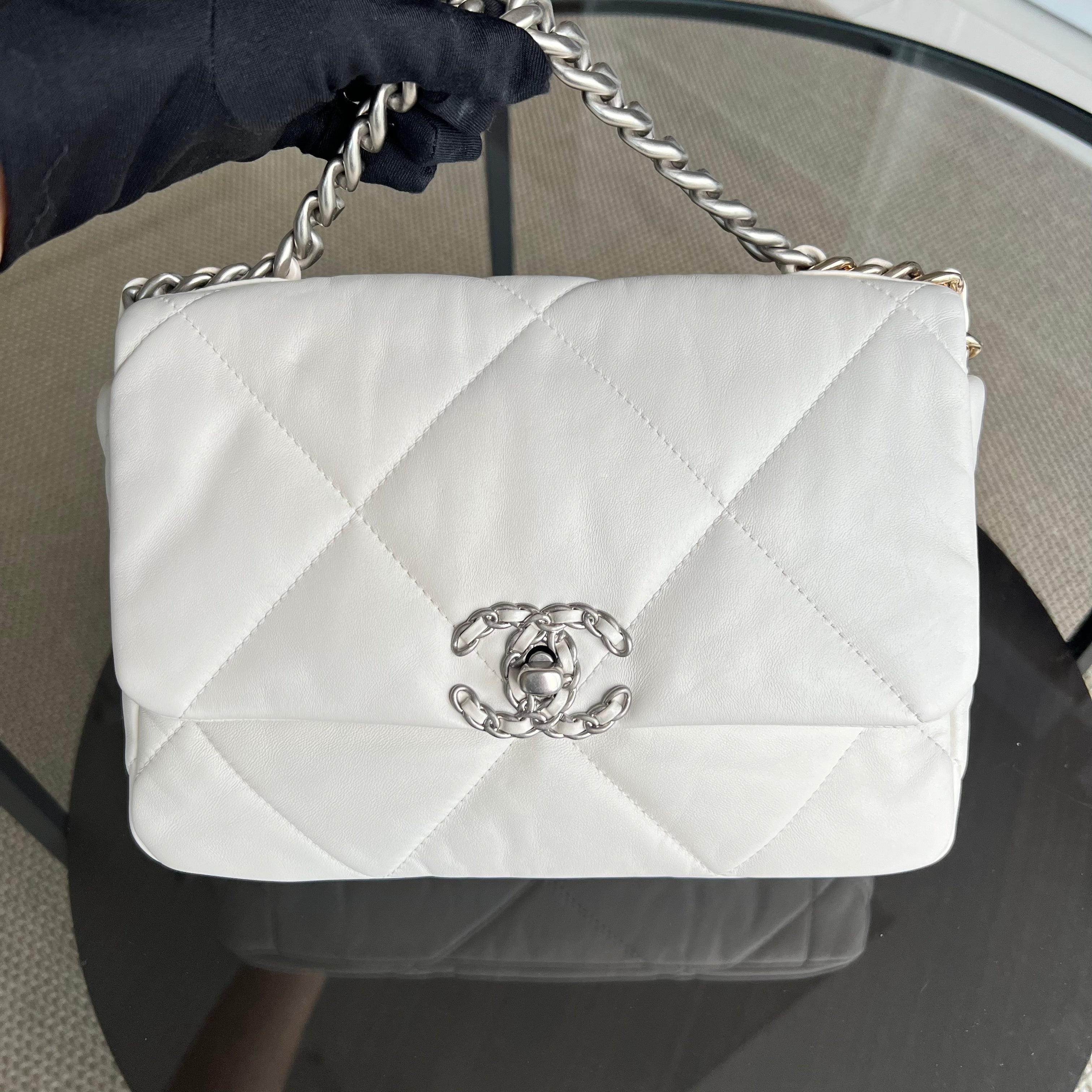 *Microchip* Chanel C19 Small 19 Bag Quilted Goatskin Two-Tone Hardware Microchipped - Luxury Evermore