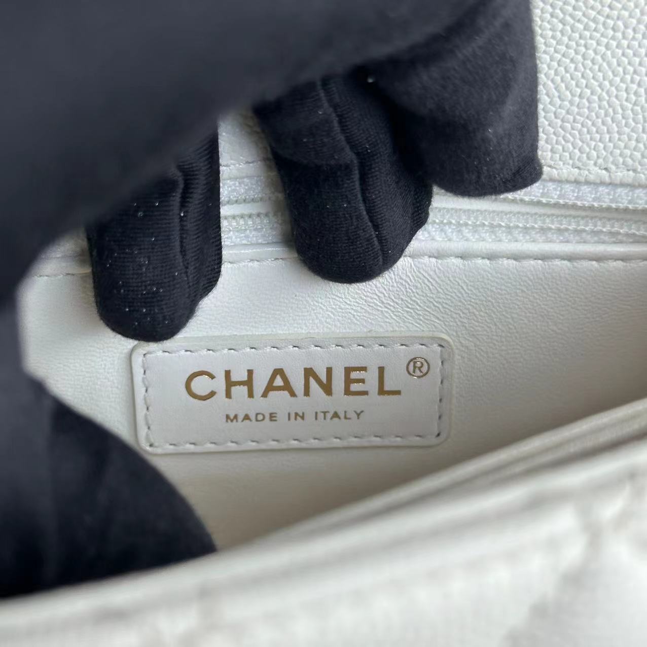 *Microchip* Chanel Caviar Coco Handle Small Quilted Calfskin Microchip White GHW - Luxury Evermore