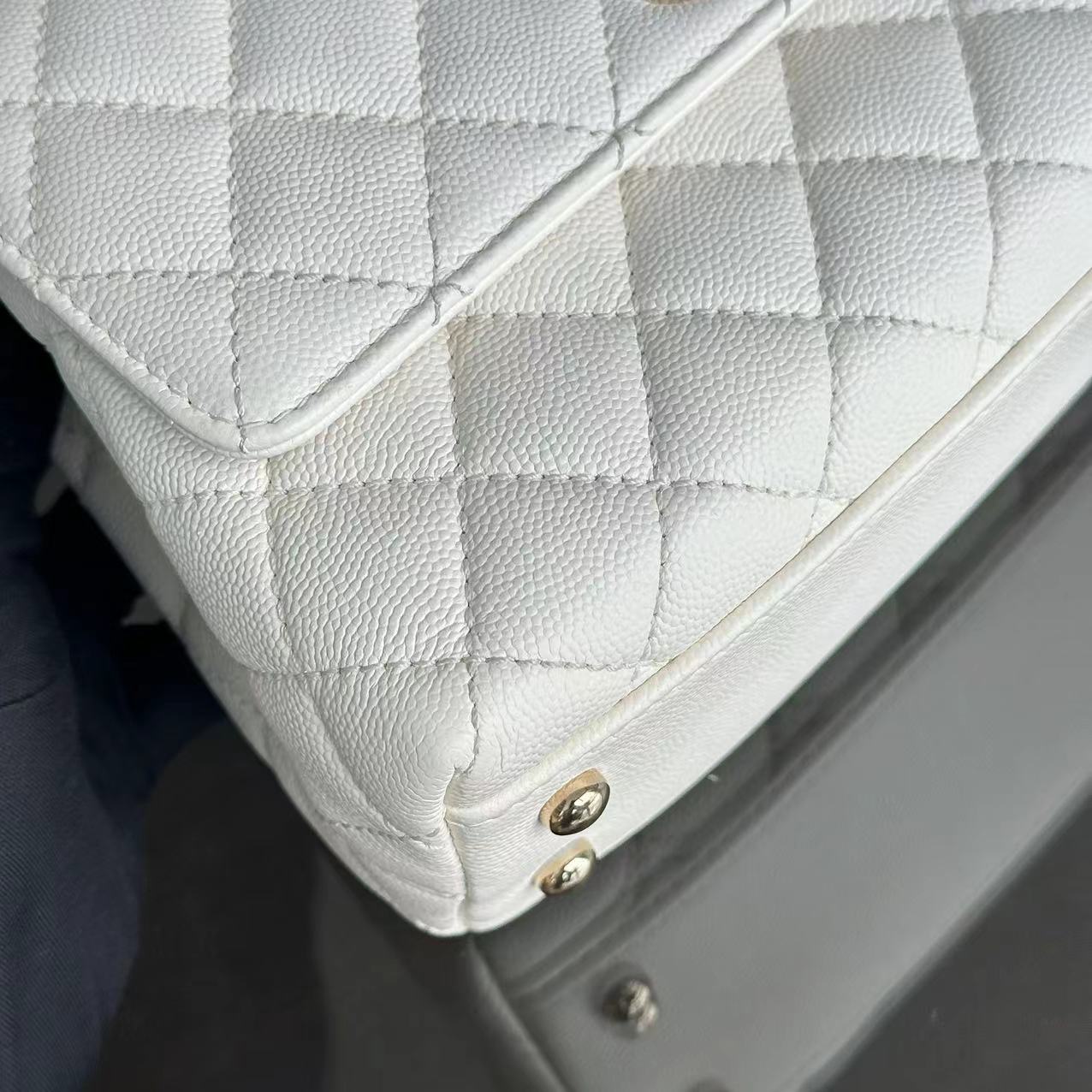 *Microchip* Chanel Caviar Coco Handle Small Quilted Calfskin Microchip White GHW - Luxury Evermore