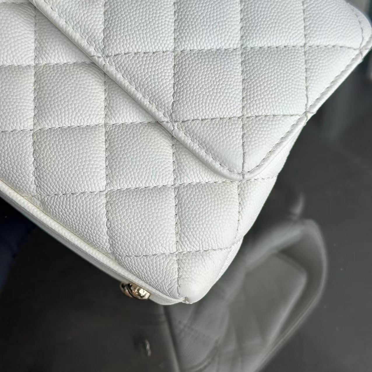 *Microchip* Chanel Caviar Coco Handle Small Quilted Calfskin Microchip White GHW - Luxury Evermore