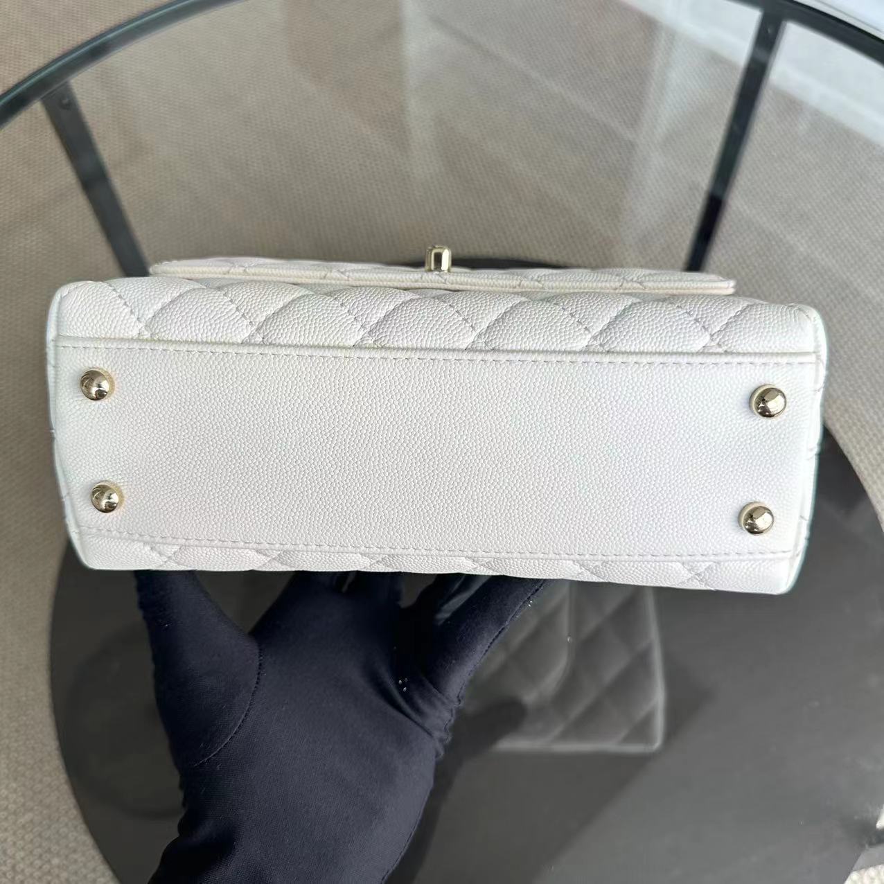 *Microchip* Chanel Caviar Coco Handle Small Quilted Calfskin Microchip White GHW - Luxury Evermore