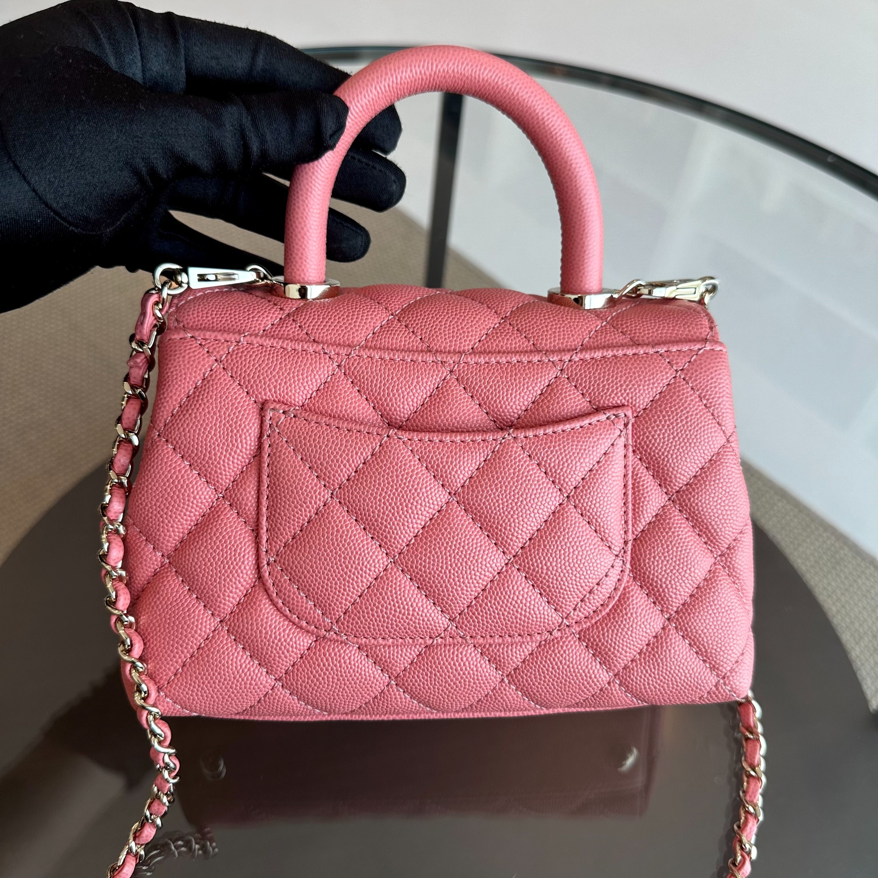 *Microchip, Full Set, Receipt* Chanel Mini Caviar Coco Handle Quilted Light Pink GHW - Luxury Evermore