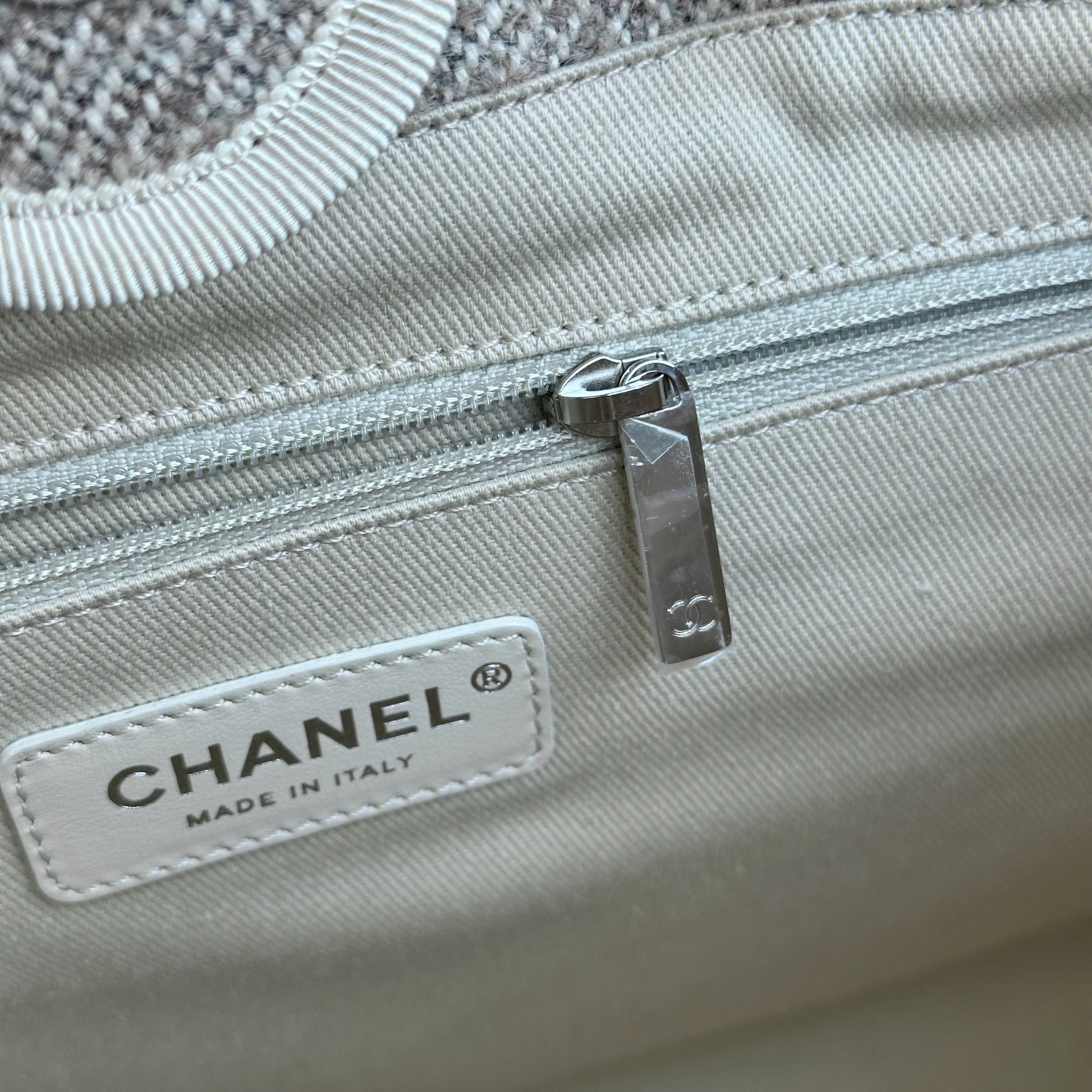 *Microchip, Like New* Chanel Deauville Tote Medium Grey White SHW Microchip - Luxury Evermore