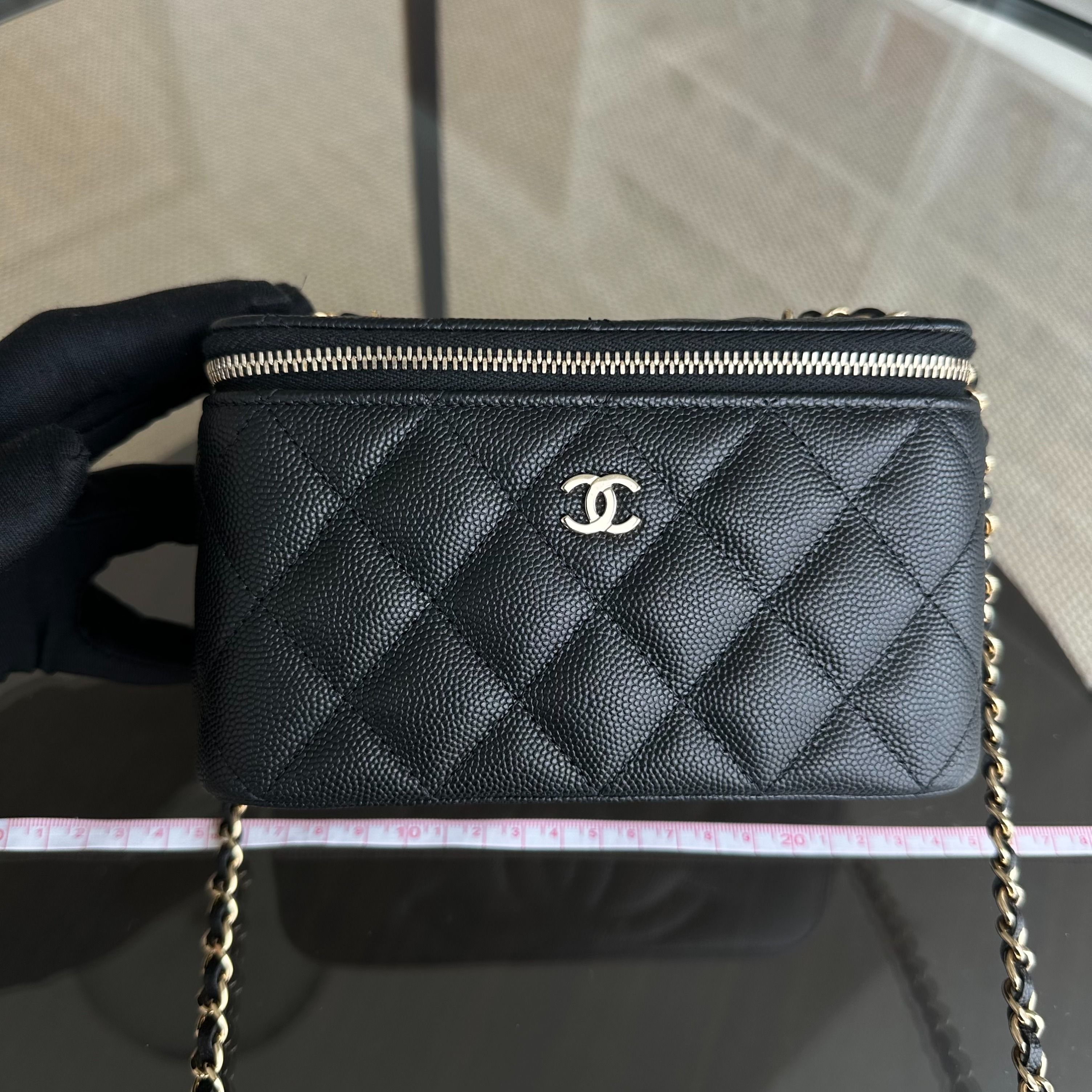 *Microchip, Like New* Chanel Long Vanity Classic Quilted Caviar Small Black LGHW - Luxury Evermore