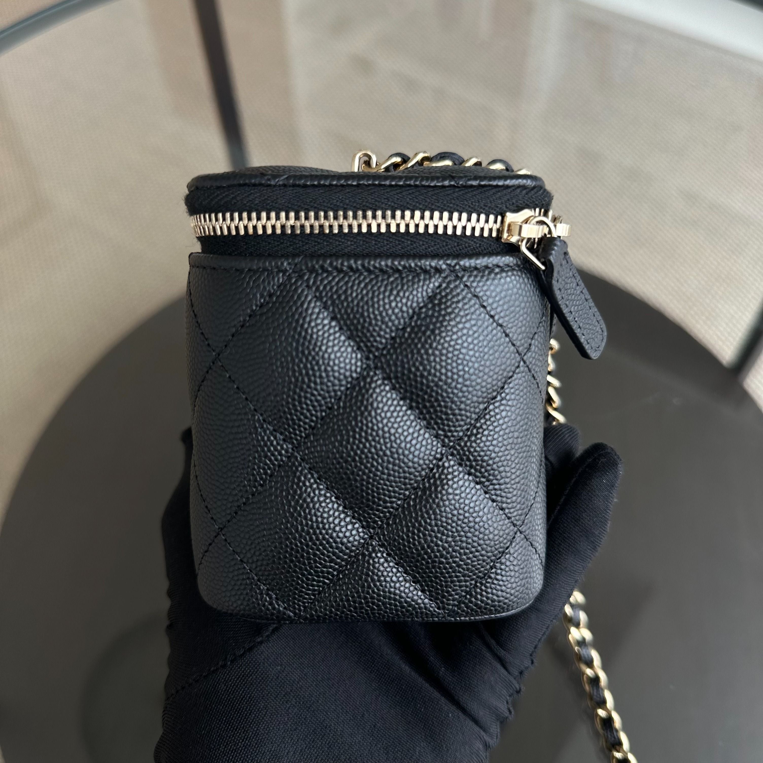 *Microchip, Like New* Chanel Long Vanity Classic Quilted Caviar Small Black LGHW - Luxury Evermore