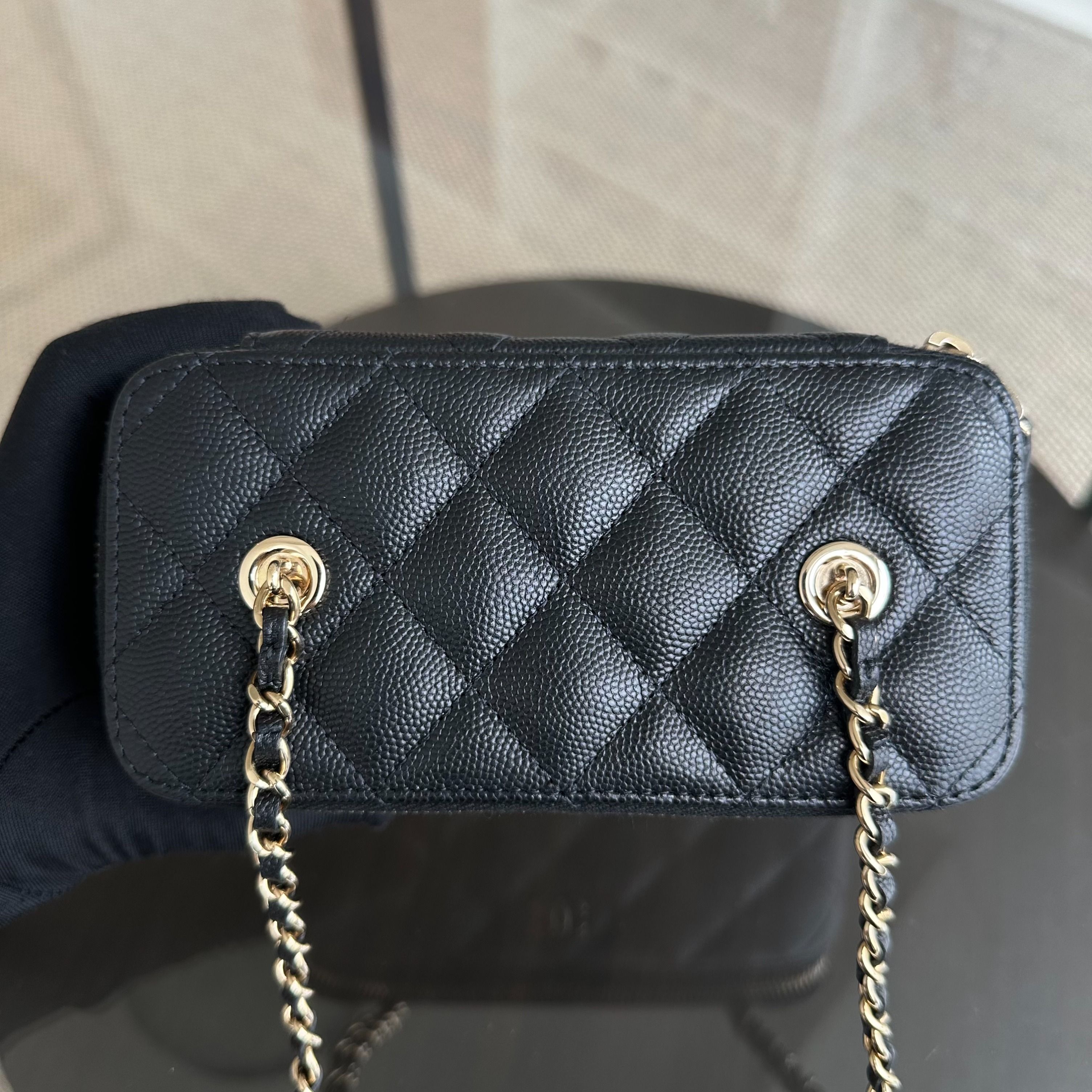 *Microchip, Like New* Chanel Long Vanity Classic Quilted Caviar Small Black LGHW - Luxury Evermore