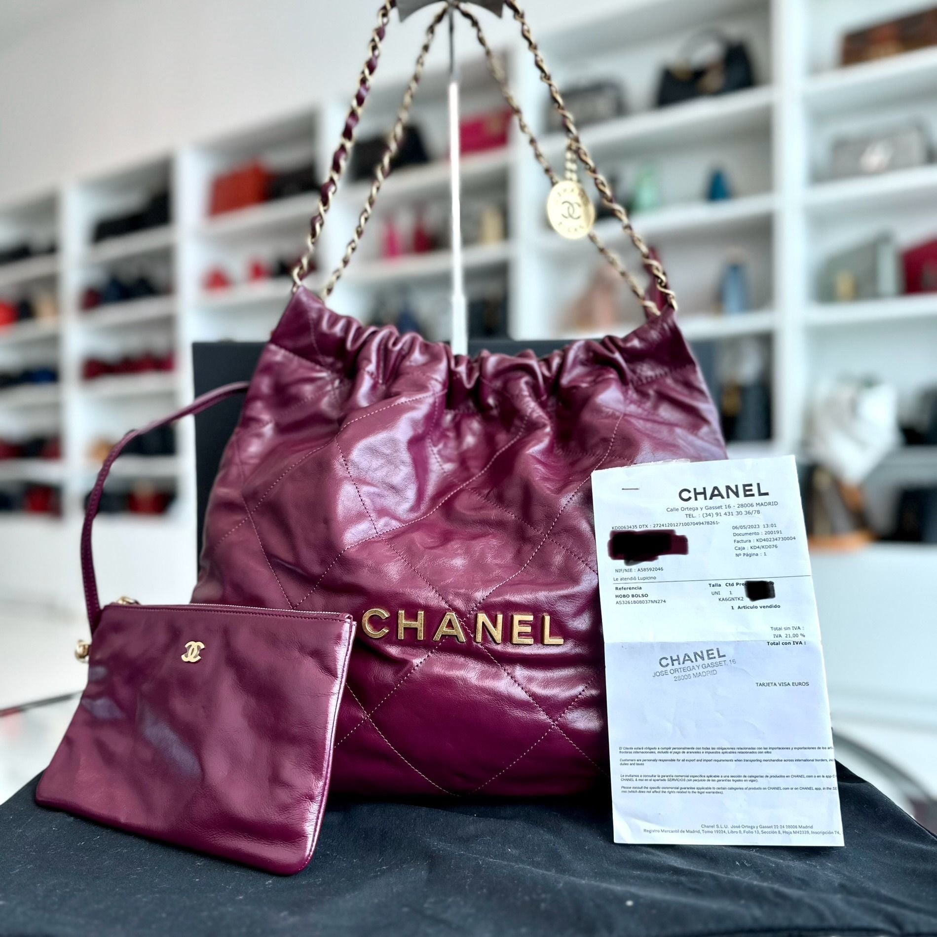 *Microchip, Receipt Full Set* Chanel 22 Lambskin Medium Violet With Pouch 22Bag RFID Microchip - Luxury Evermore