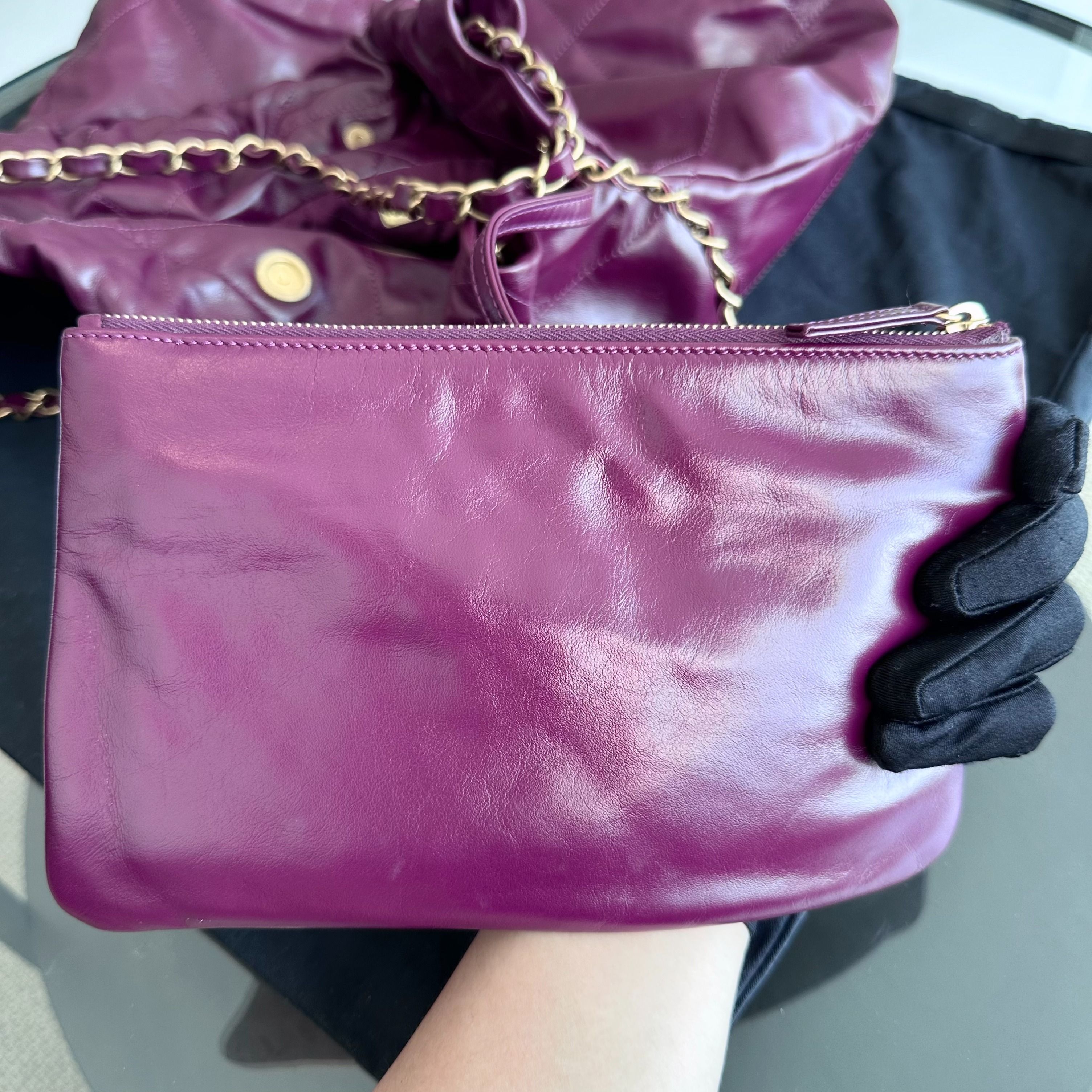 *Microchip, Receipt Full Set* Chanel 22 Lambskin Medium Violet With Pouch 22Bag RFID Microchip - Luxury Evermore