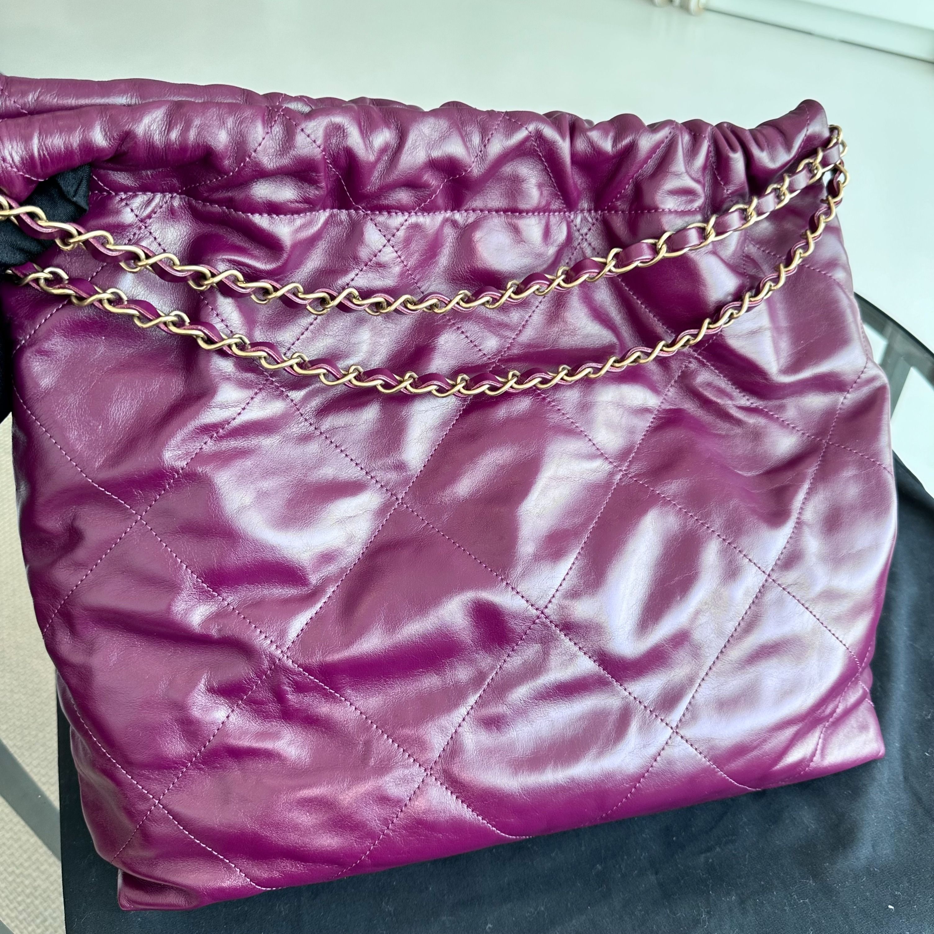 *Microchip, Receipt Full Set* Chanel 22 Lambskin Medium Violet With Pouch 22Bag RFID Microchip - Luxury Evermore