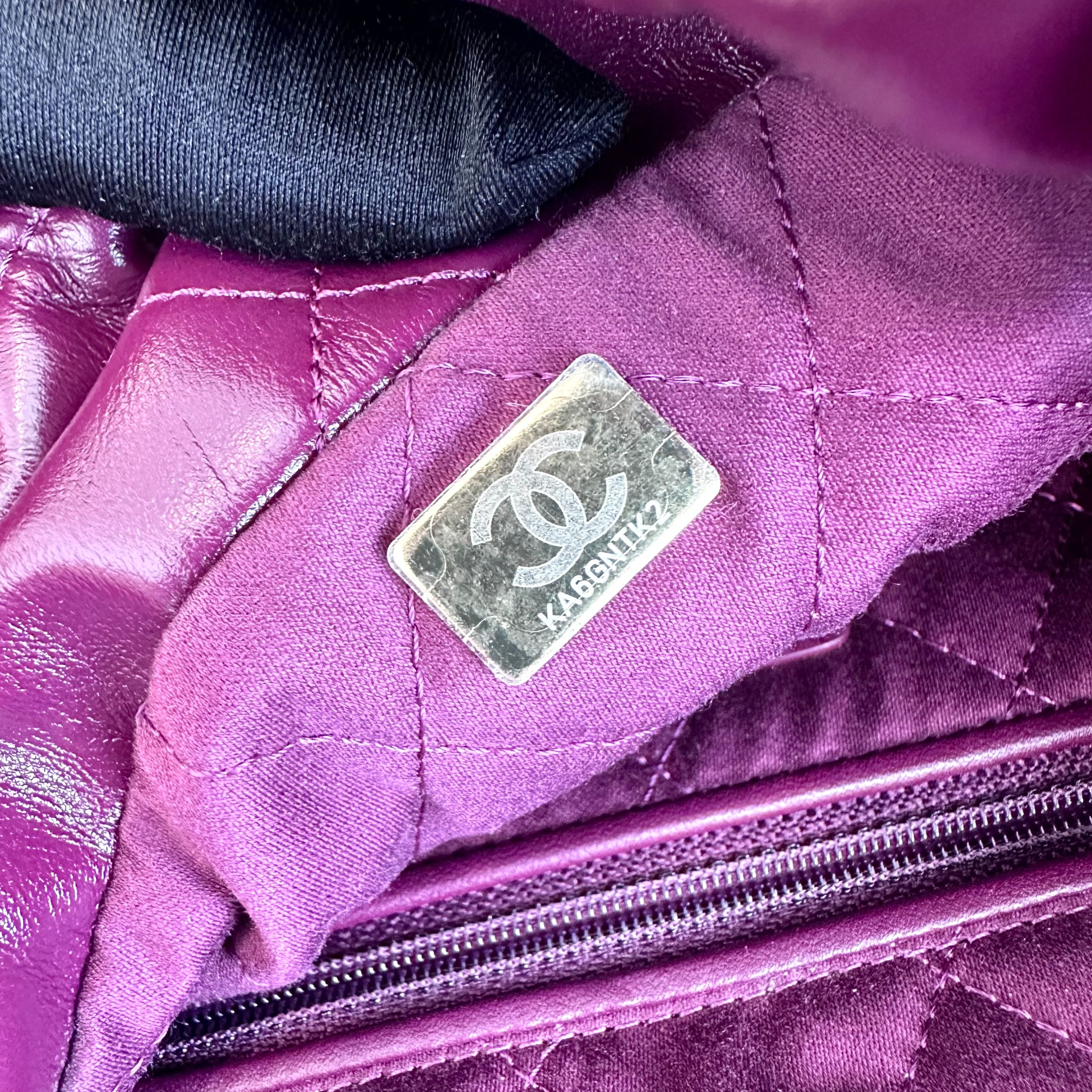 *Microchip, Receipt Full Set* Chanel 22 Lambskin Medium Violet With Pouch 22Bag RFID Microchip - Luxury Evermore