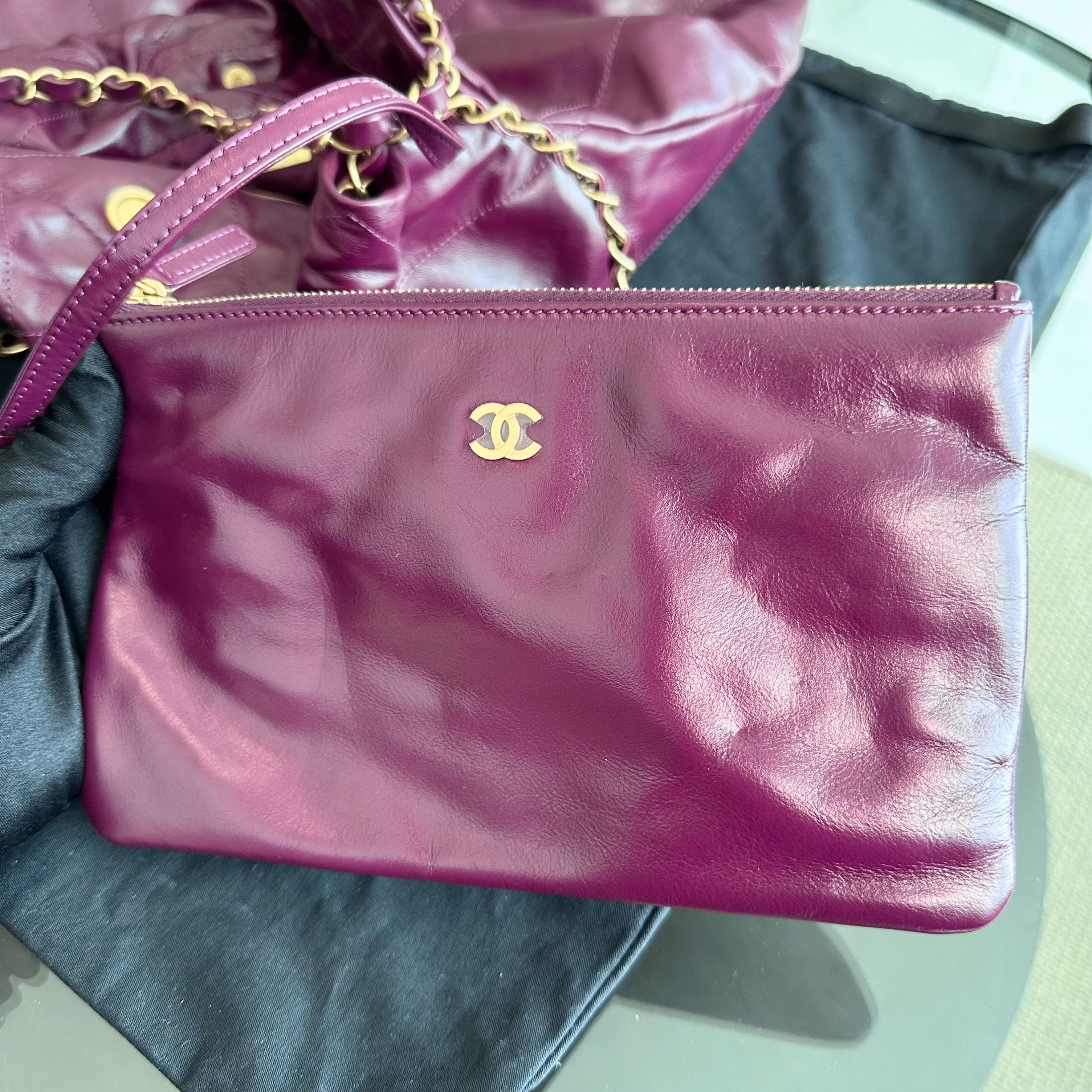 *Microchip, Receipt Full Set* Chanel 22 Lambskin Medium Violet With Pouch 22Bag RFID Microchip - Luxury Evermore