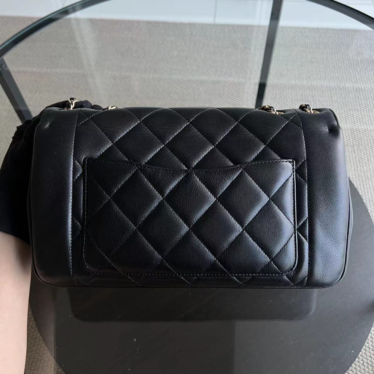 *Modern Reissue 2015* Chanel Diana 28CM Quilted Lambskin Black Golden Hardware Series 20 - Luxury Evermore