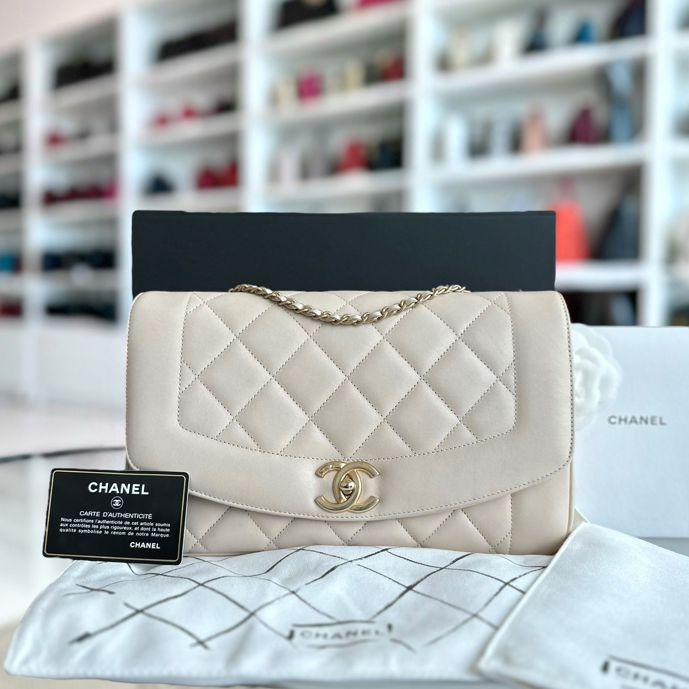 *Modern Reissue 2015* Chanel Diana Jumbo 28CM Quilted Lambskin Beige GHW No 20 - Luxury Evermore