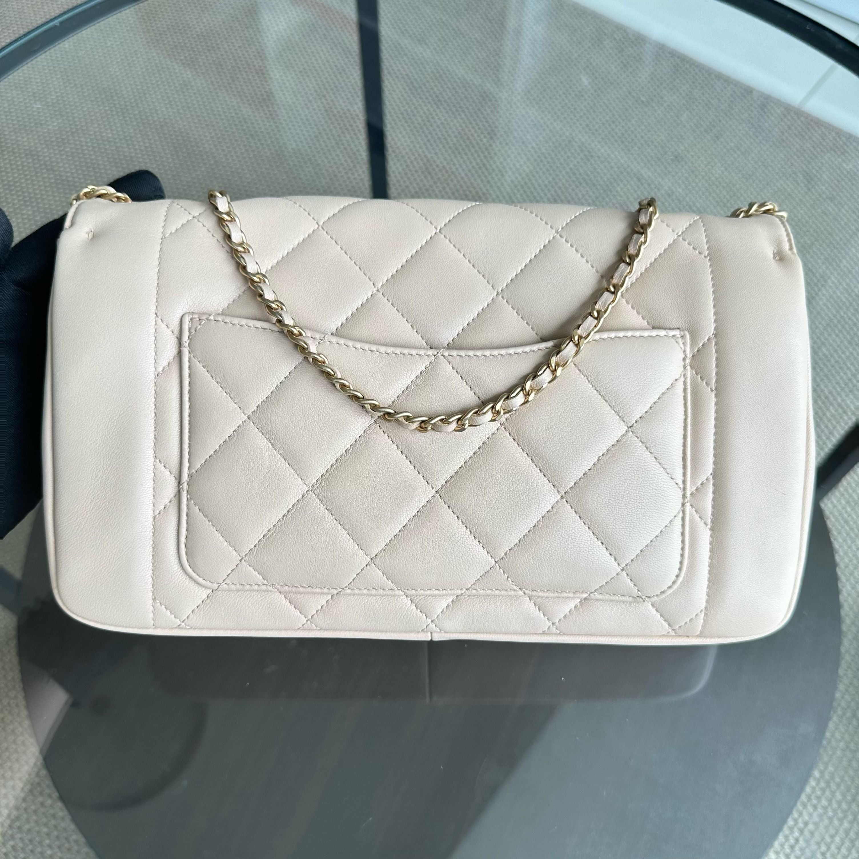 *Modern Reissue, Like New* Chanel Diana Jumbo 28CM Quilted Lambskin Beige GHW No 20 - Luxury Evermore