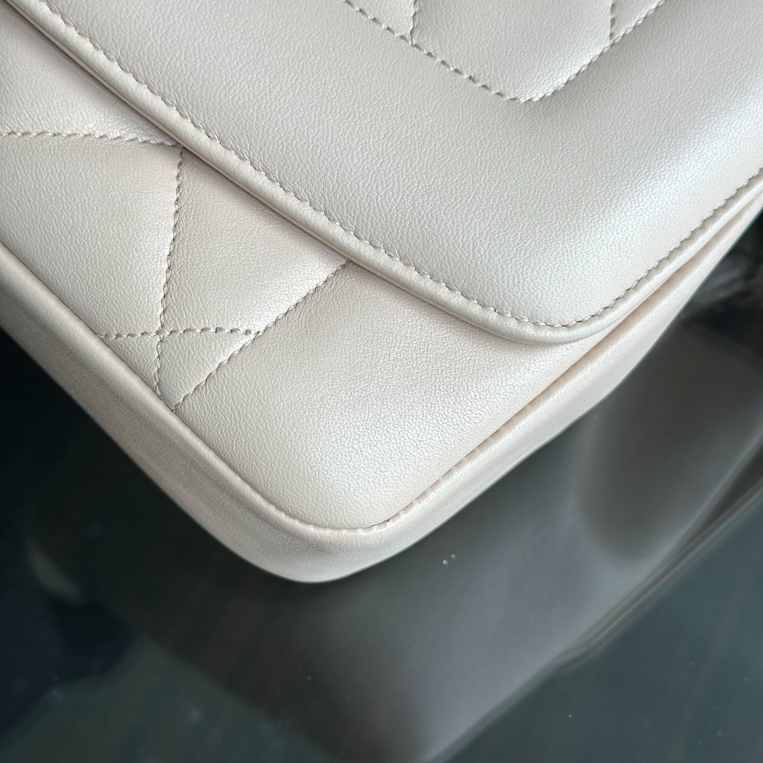 *Modern Reissue, Like New* Chanel Diana Jumbo 28CM Quilted Lambskin Beige GHW No 20 - Luxury Evermore