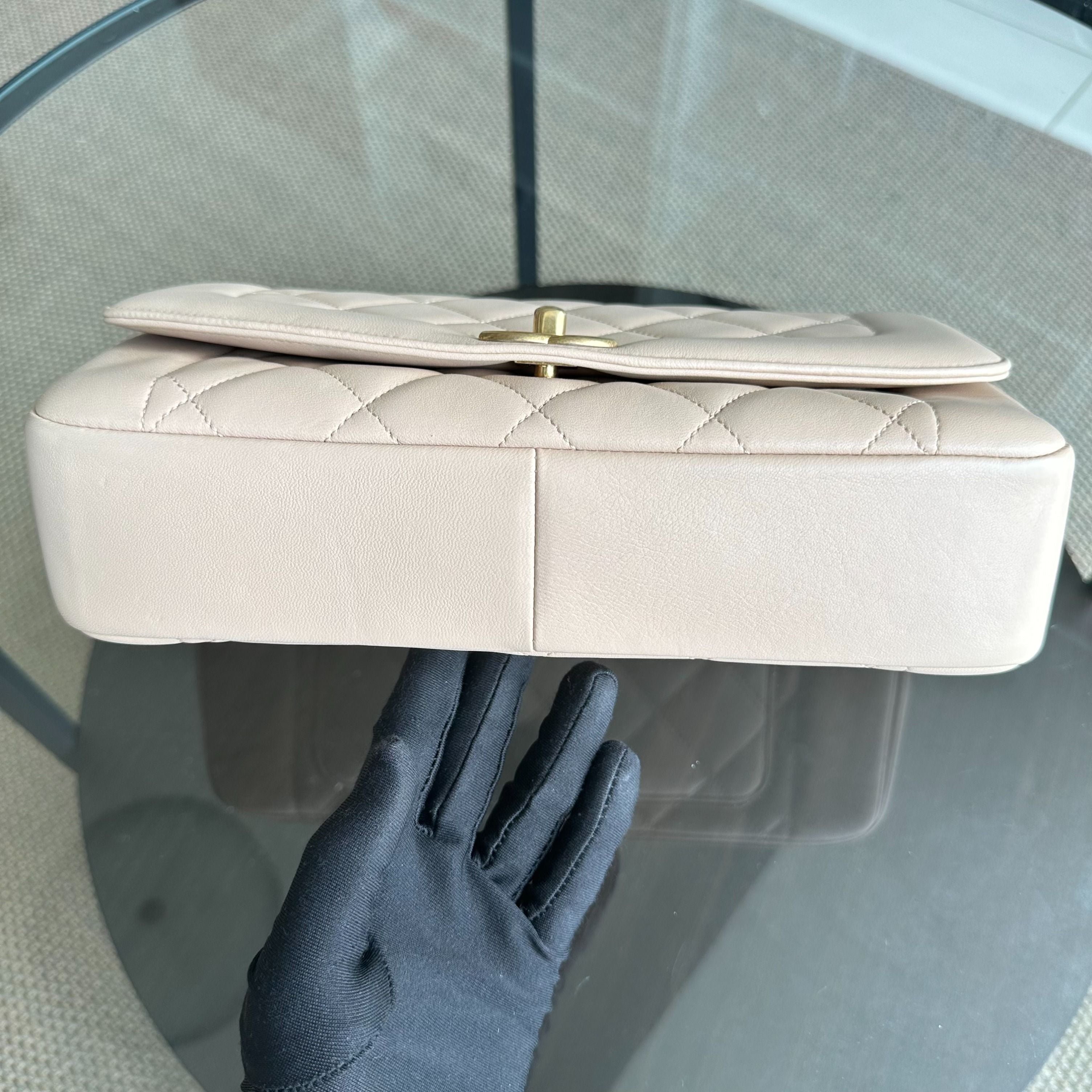 *Modern Reissue, Like New* Chanel Diana Jumbo 28CM Quilted Lambskin Beige GHW No 20 - Luxury Evermore