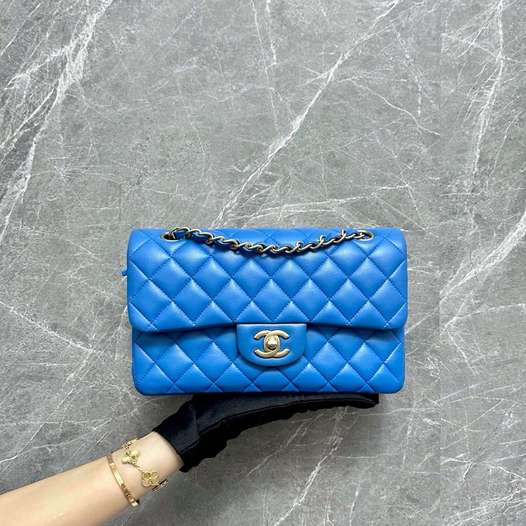 *No 27* Chanel Small Classic Flap Lambskin Sky Blue GHW No 27 - Luxury Evermore