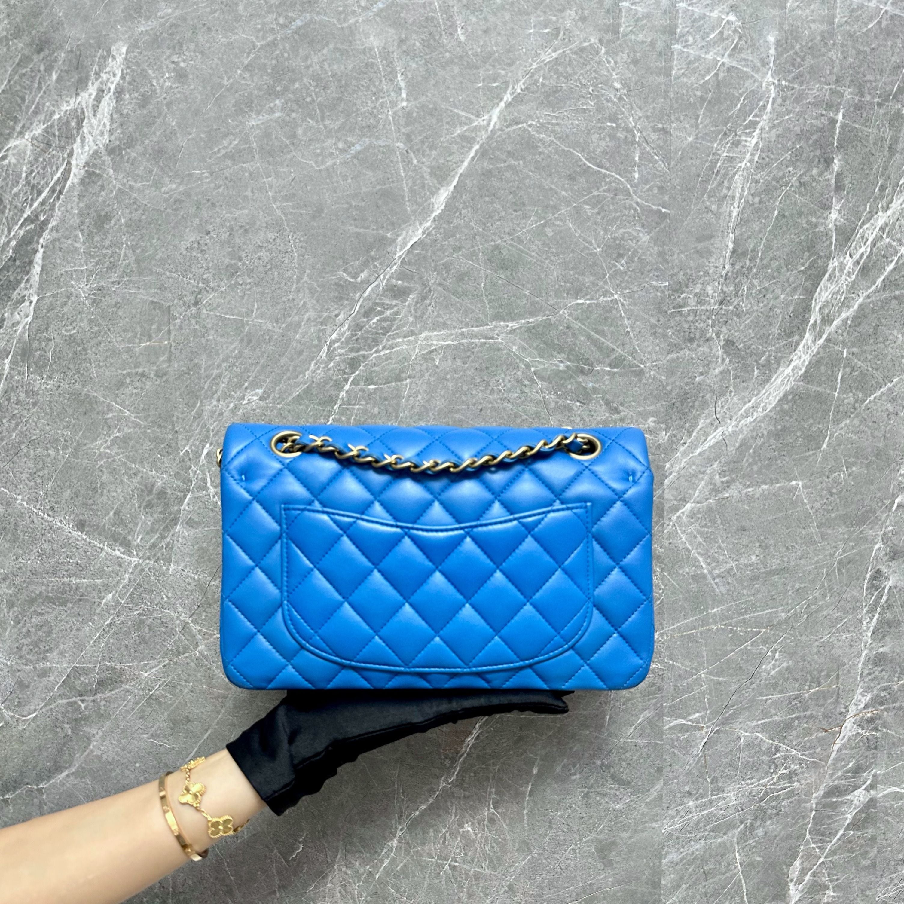 *No 27* Chanel Small Classic Flap Lambskin Sky Blue GHW No 27 - Luxury Evermore