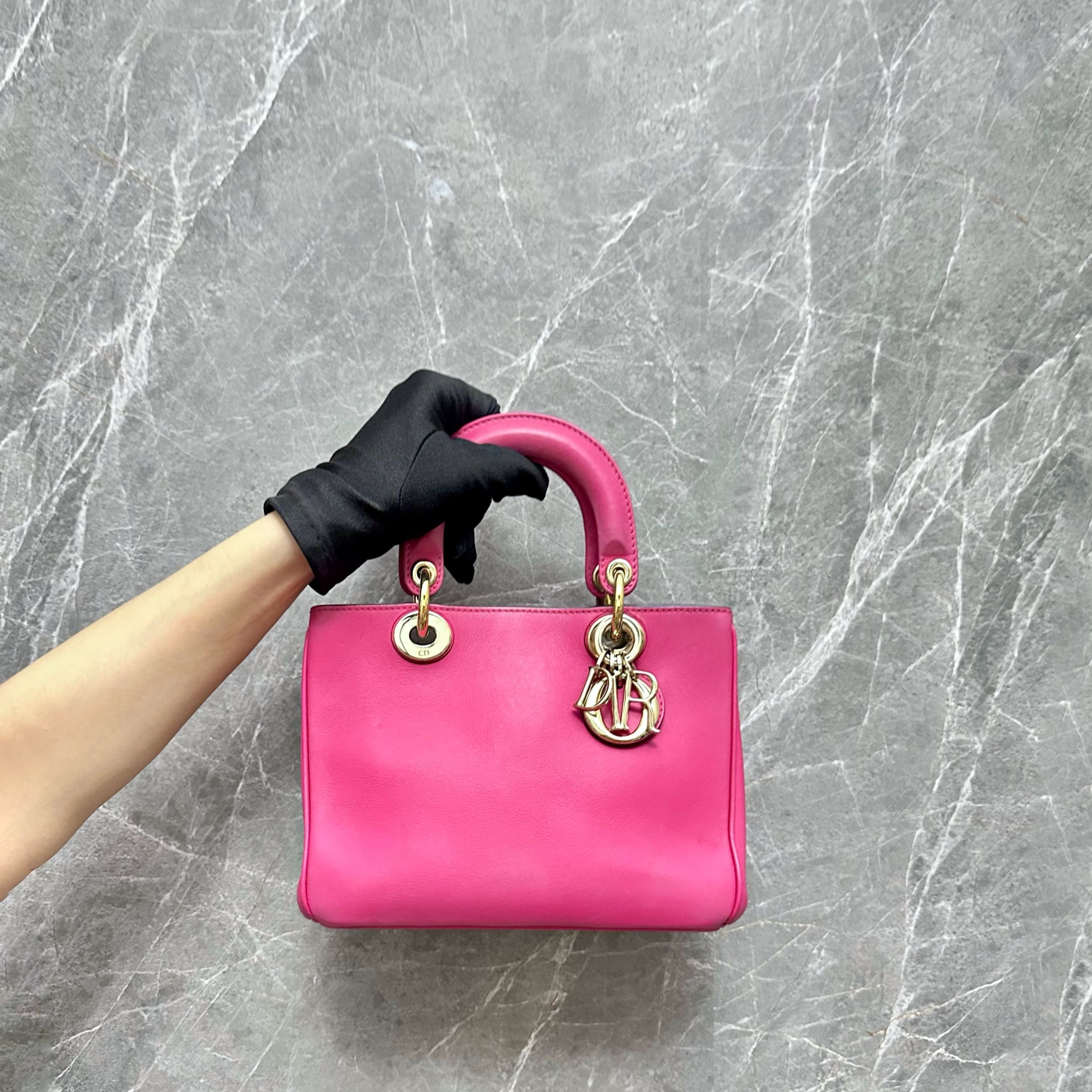 *No strap* Dior Diorissimo Mini Tote Smooth Calfskin Hot Pink - Luxury Evermore