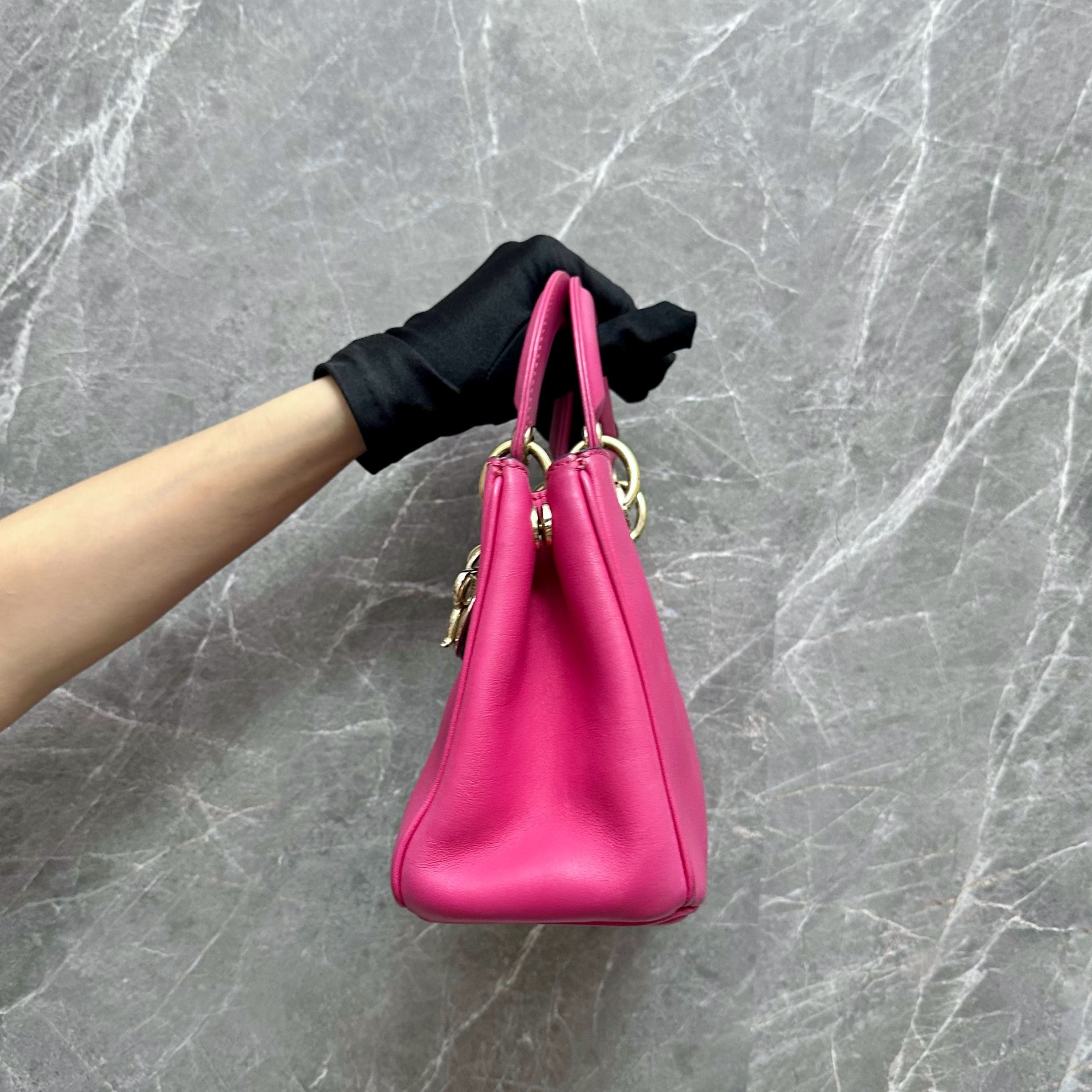 *No strap* Dior Diorissimo Mini Tote Smooth Calfskin Hot Pink - Luxury Evermore