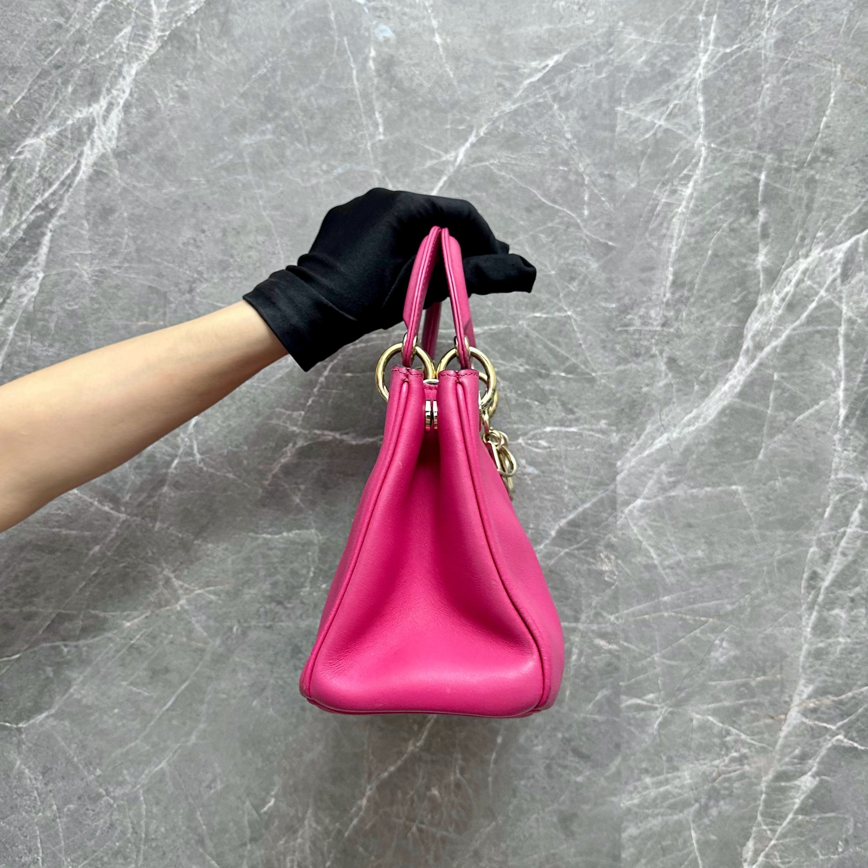 *No strap* Dior Diorissimo Mini Tote Smooth Calfskin Hot Pink - Luxury Evermore