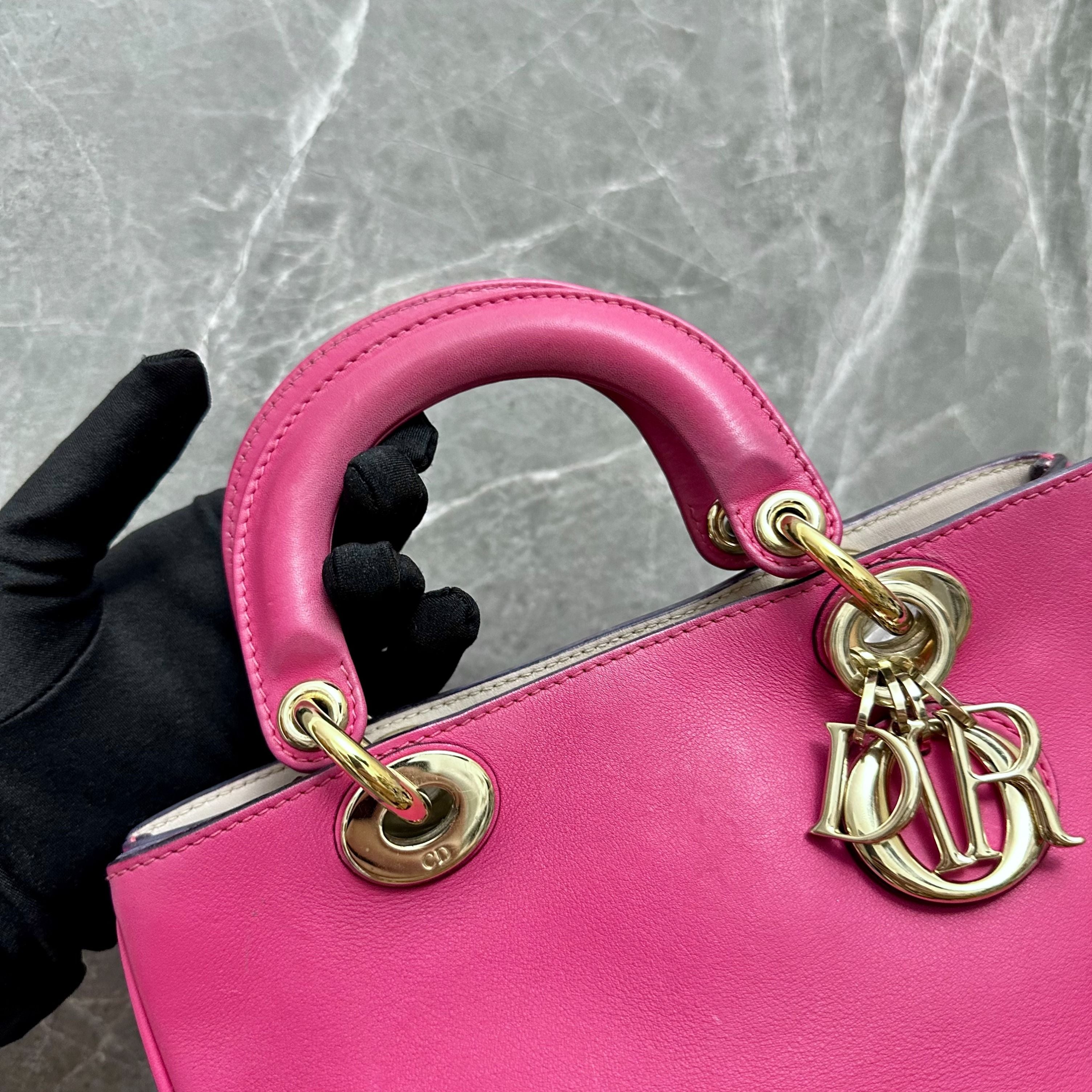 *No strap* Dior Diorissimo Mini Tote Smooth Calfskin Hot Pink - Luxury Evermore