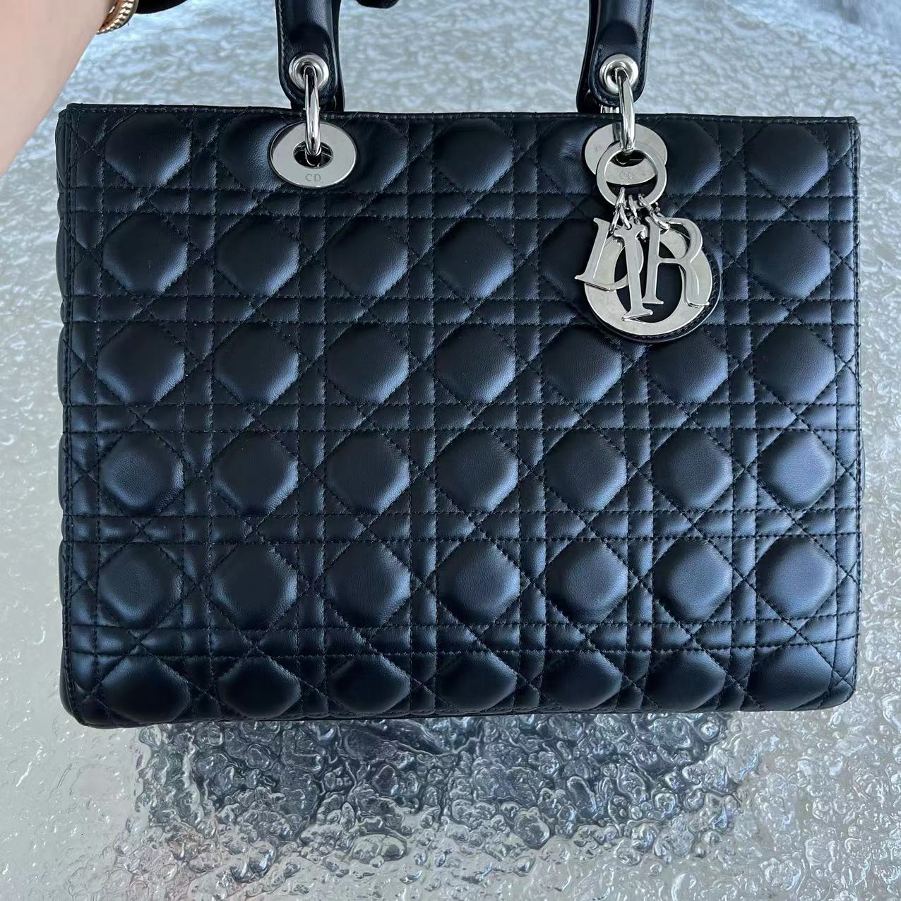 *No Strap* Dior Lady Large Cannage Lambskin Black SHW - Luxury Evermore