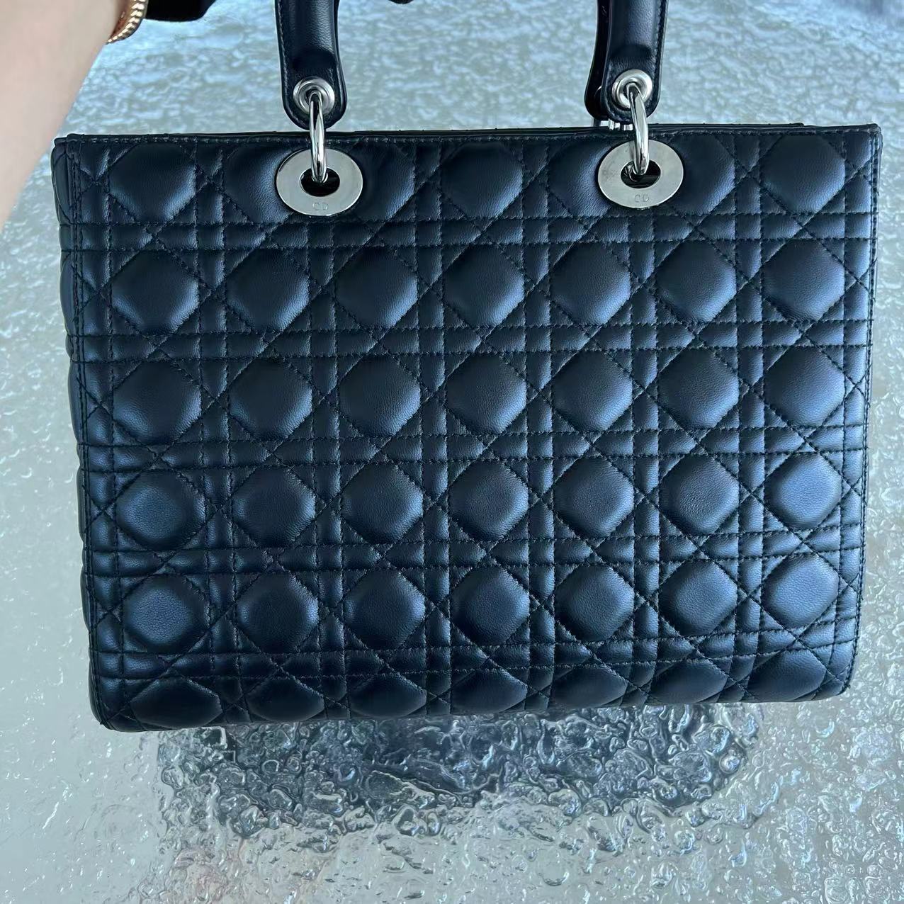 *No Strap* Dior Lady Large Cannage Lambskin Black SHW - Luxury Evermore