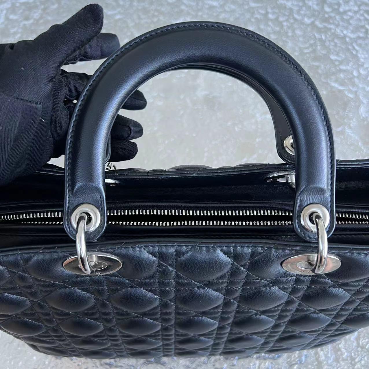 *No Strap* Dior Lady Large Cannage Lambskin Black SHW - Luxury Evermore