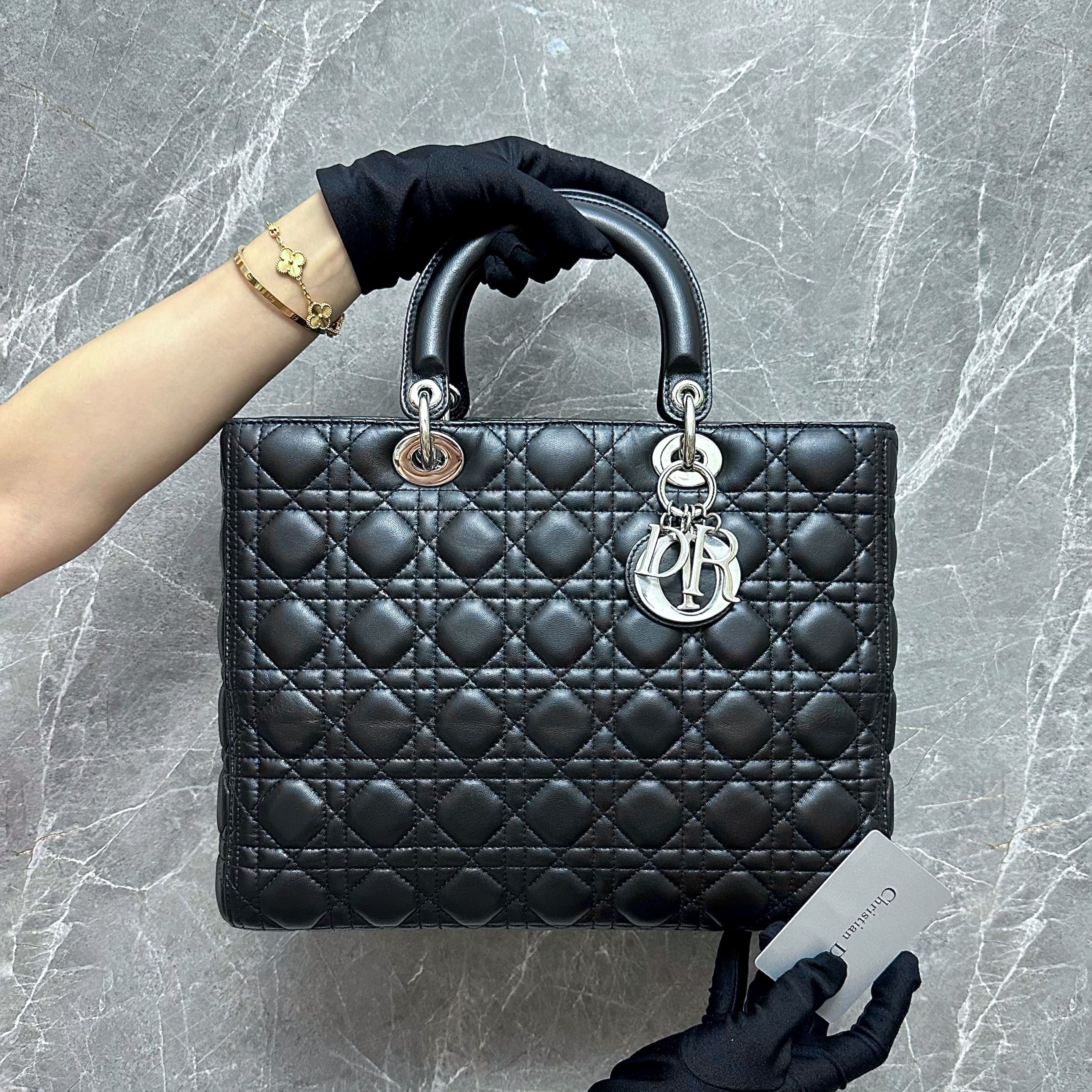 *No Strap* Dior Lady Large Lambskin Black SHW - Luxury Evermore