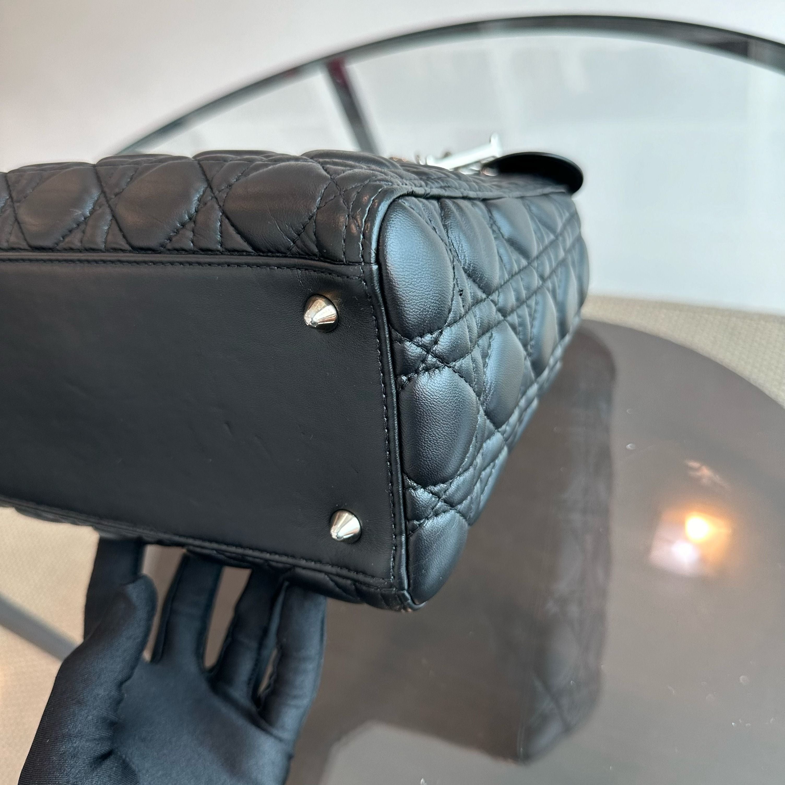 *No Strap* Dior Lady Medium Lambskin Cannage Black SHW - Luxury Evermore