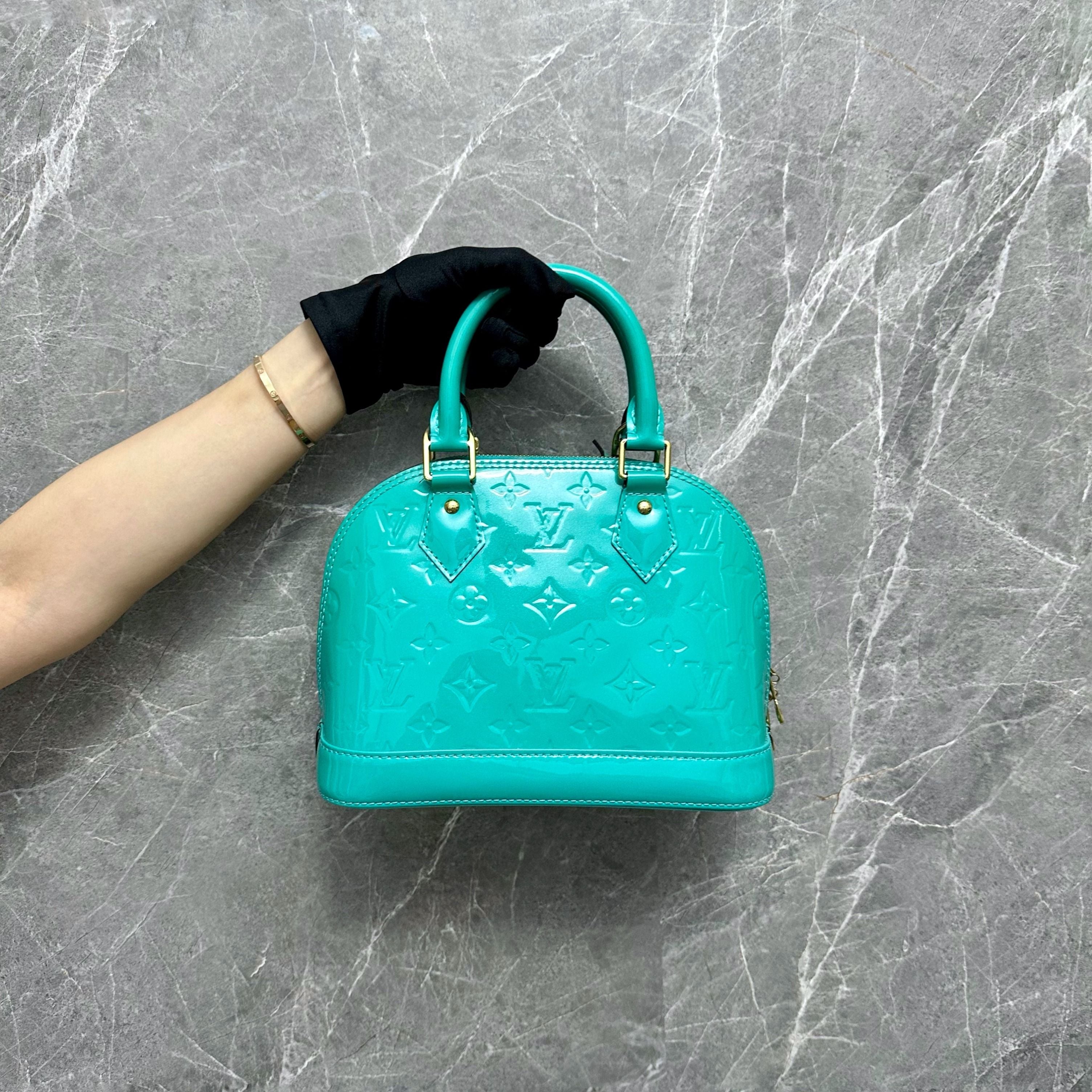 *No Strap* LV Alma BB Vernius Patent Leather Green GHW - Luxury Evermore