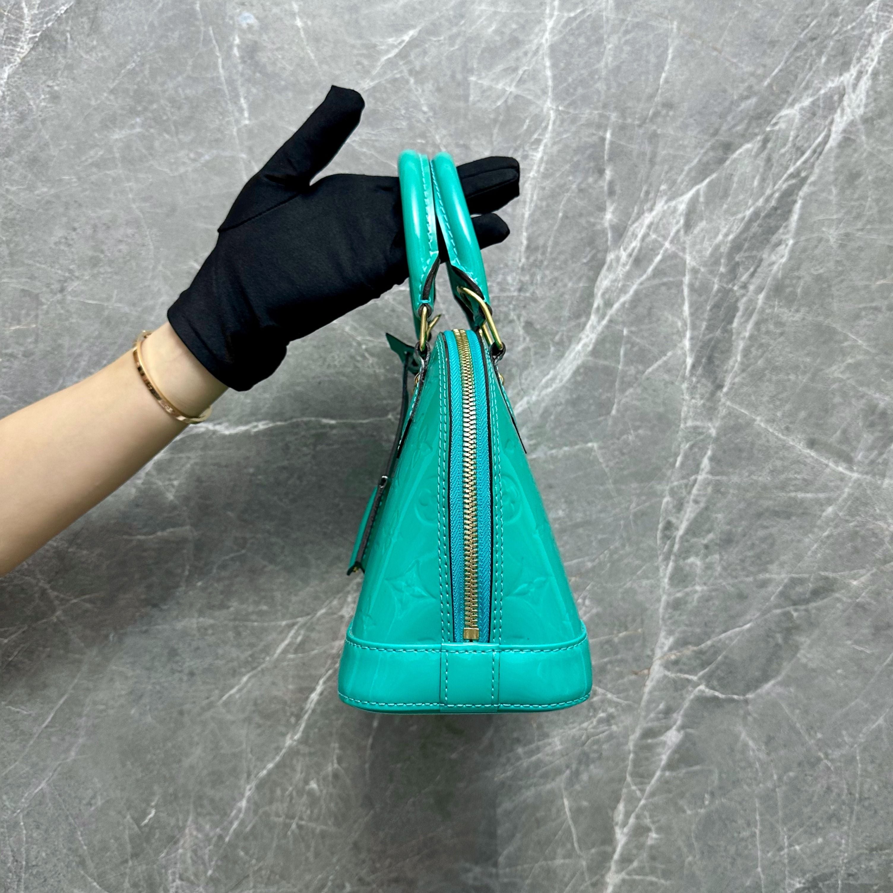 *No Strap* LV Alma BB Vernius Patent Leather Green GHW - Luxury Evermore