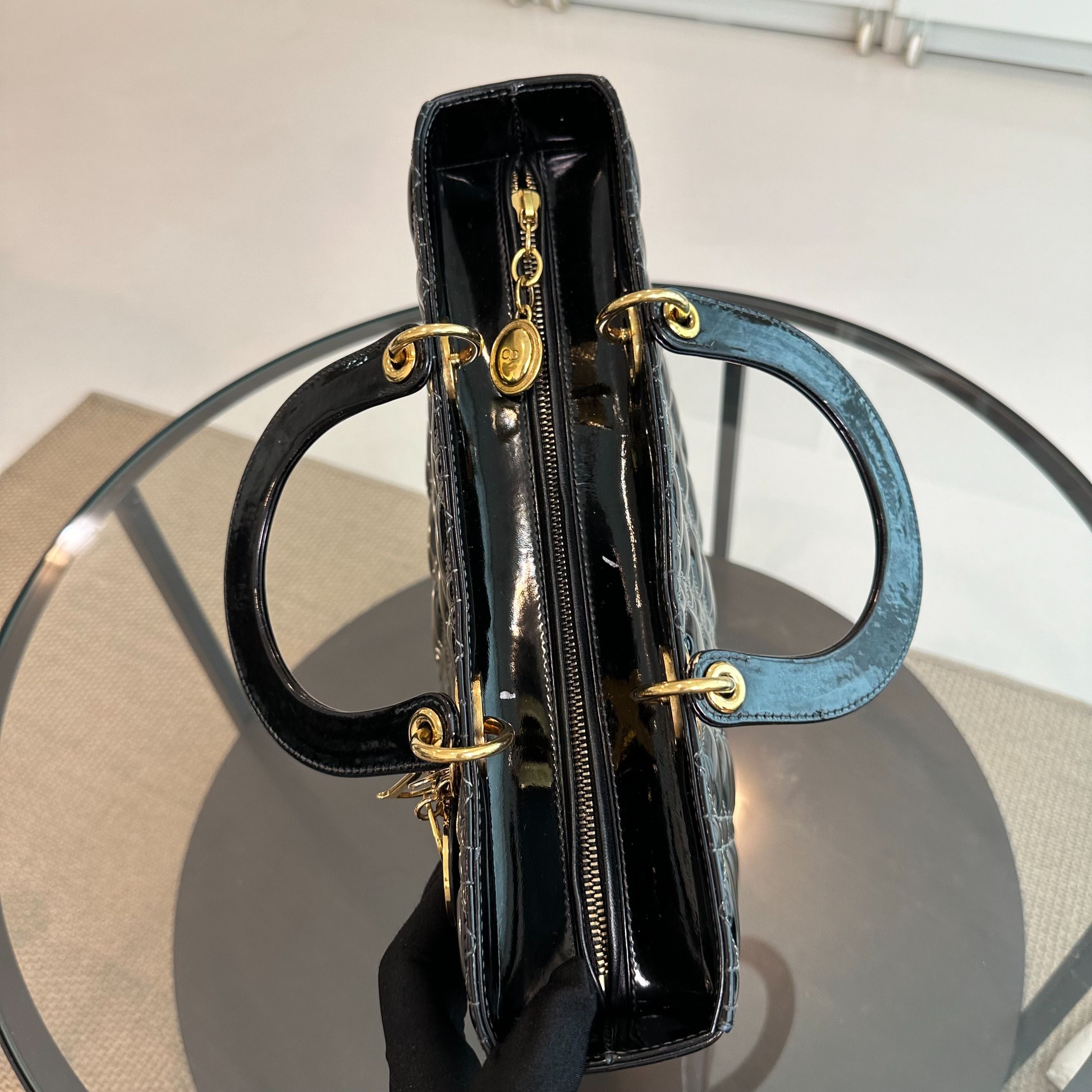 *No Strap, Recolor* Dior Lady Large Patent Leather Black GHW - Luxury Evermore