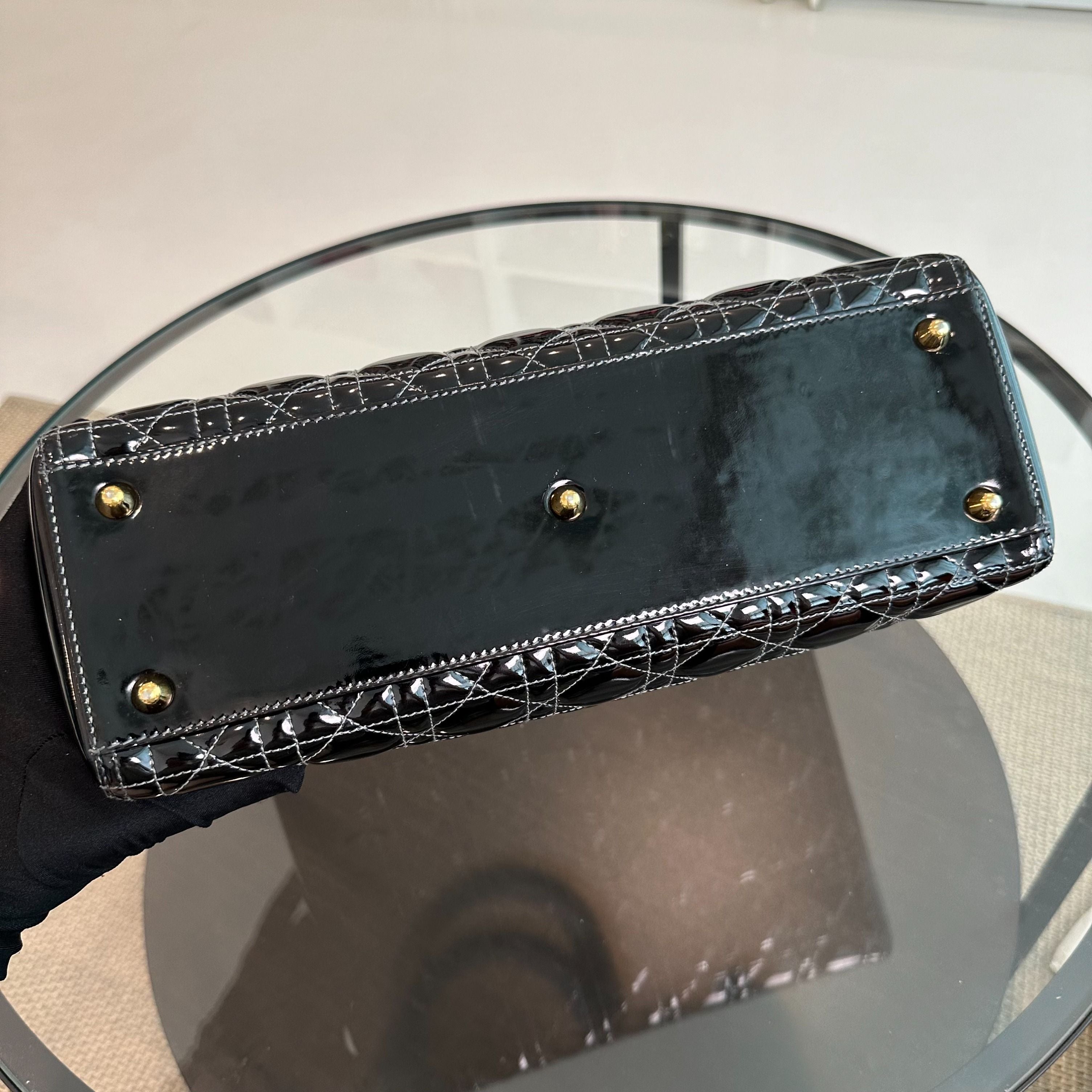 *No Strap, Recolor* Dior Lady Large Patent Leather Black GHW - Luxury Evermore