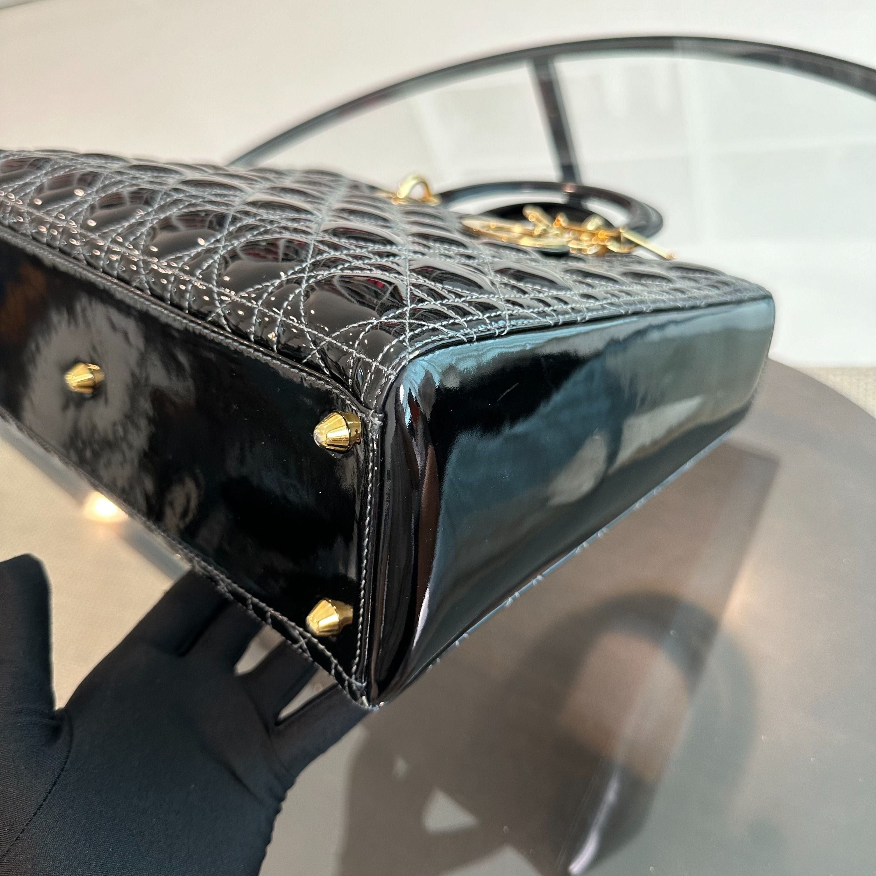 *No Strap, Recolor* Dior Lady Large Patent Leather Black GHW - Luxury Evermore