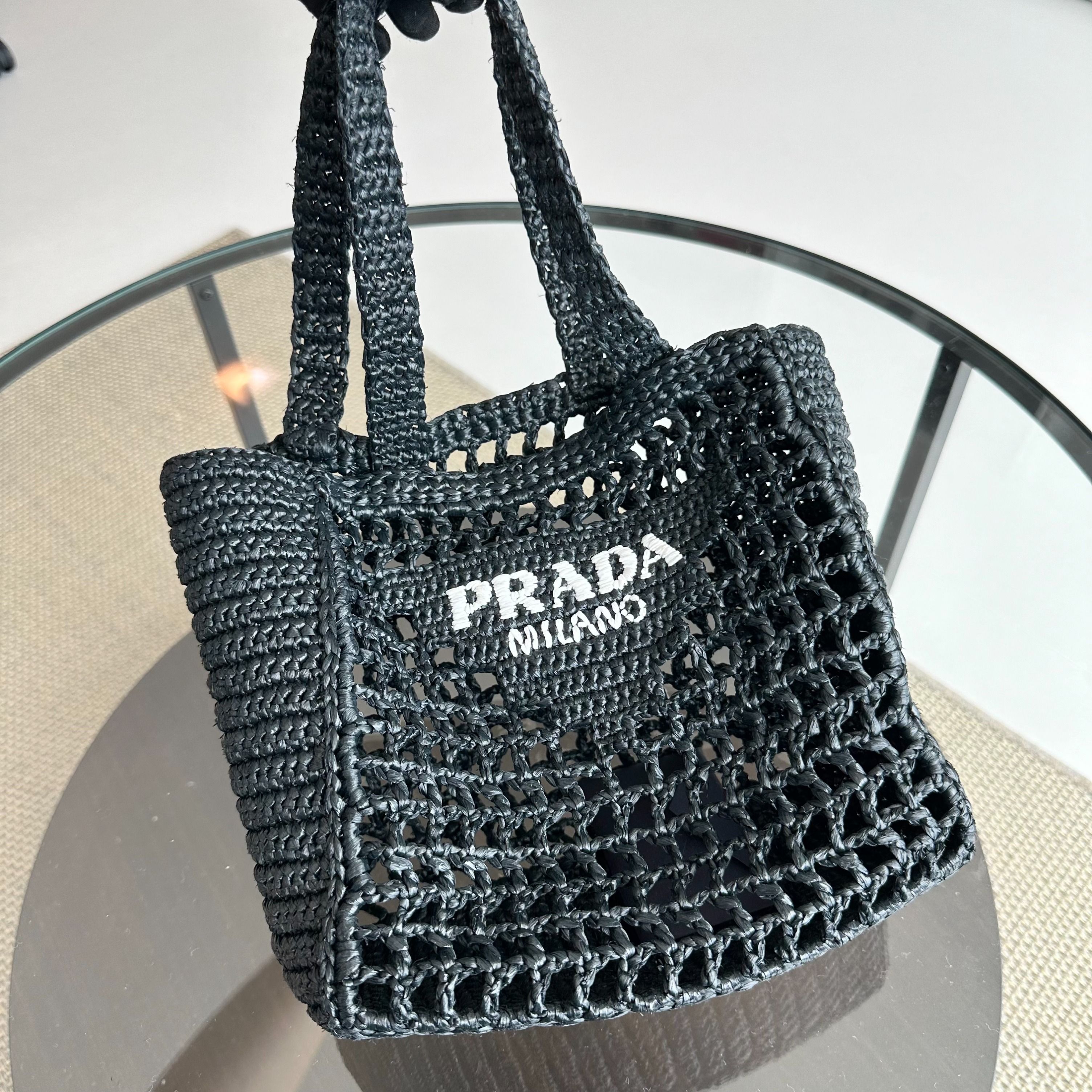 Prada Crochet Unisex Logo Tote Bag - Luxury Evermore