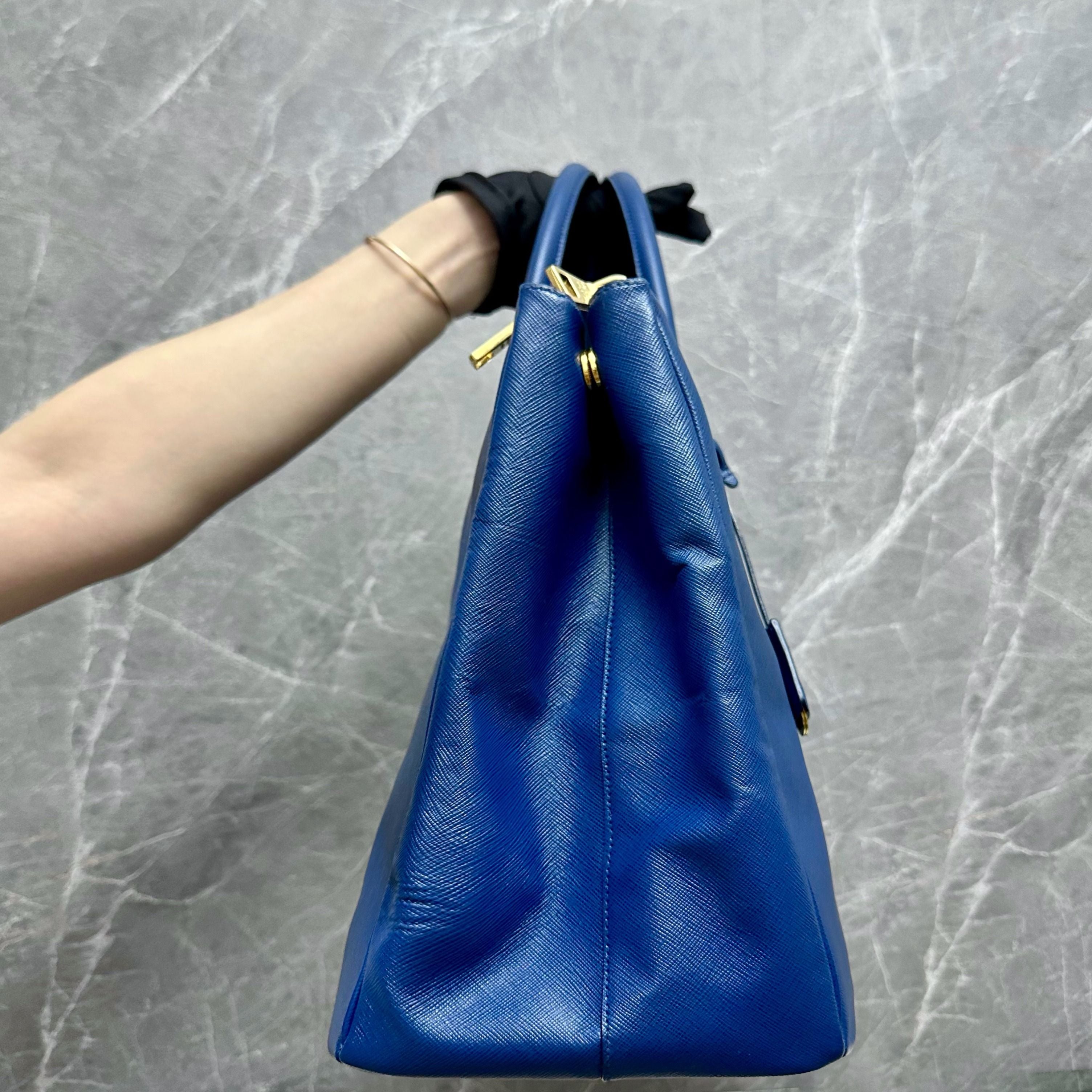 Prada Saffiano Large Blue GHW - Luxury Evermore