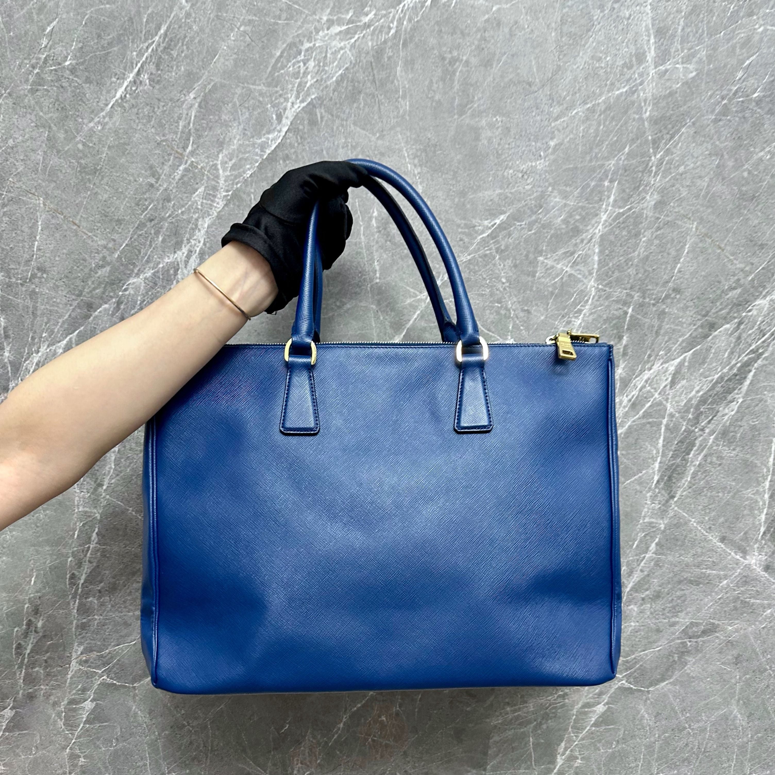 Prada Saffiano Large Blue GHW - Luxury Evermore