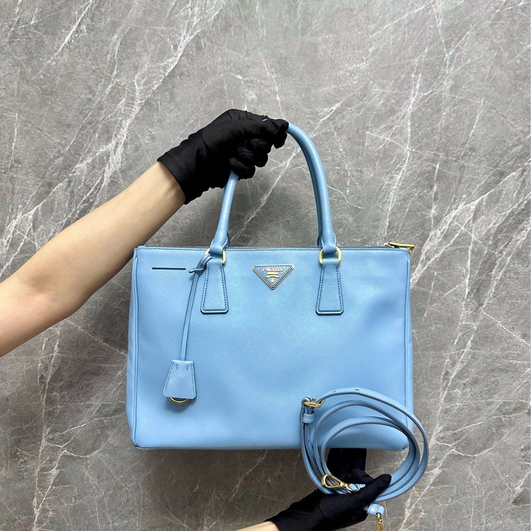 Prada Saffiano Medium Baby Blue - Luxury Evermore