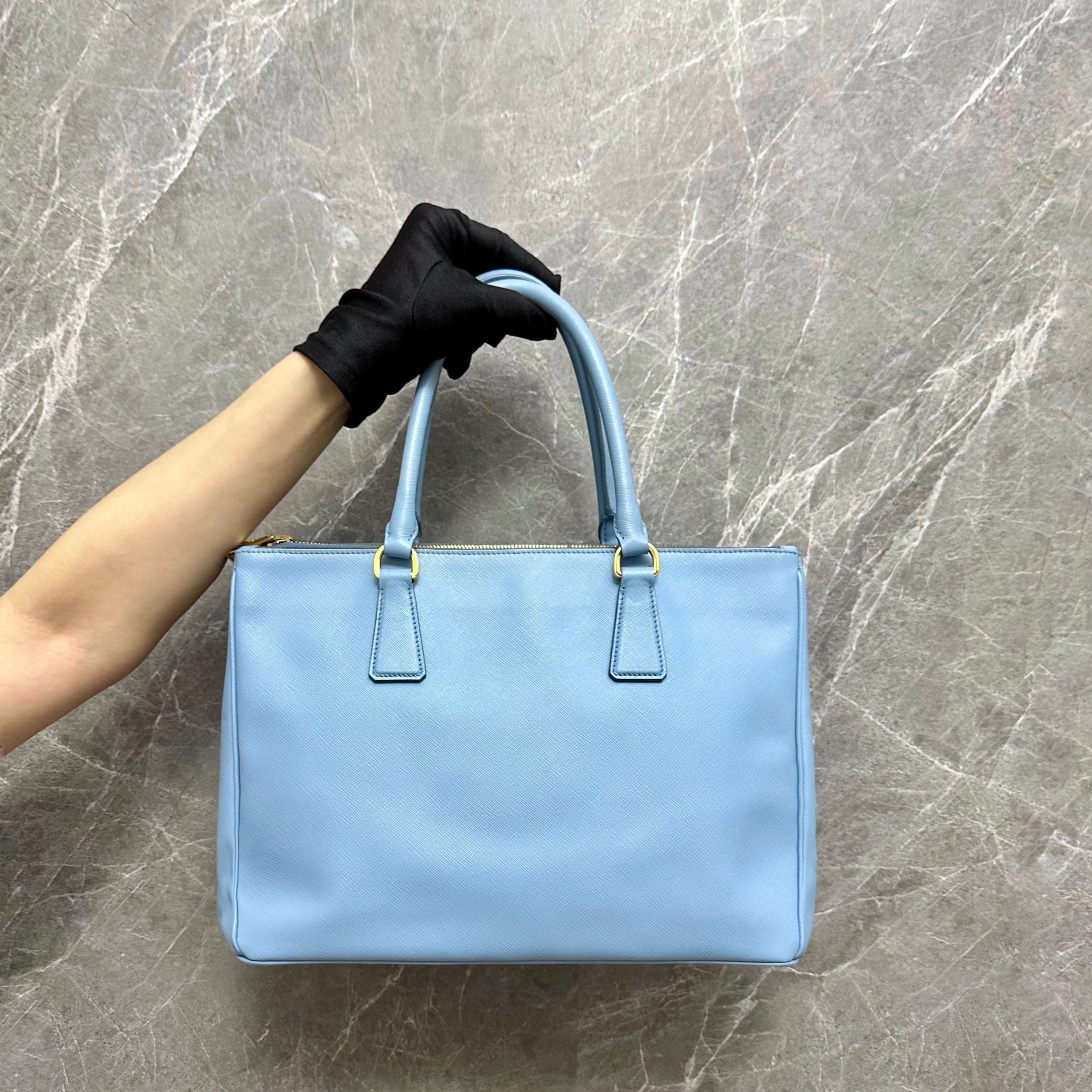 Prada Saffiano Medium Baby Blue - Luxury Evermore