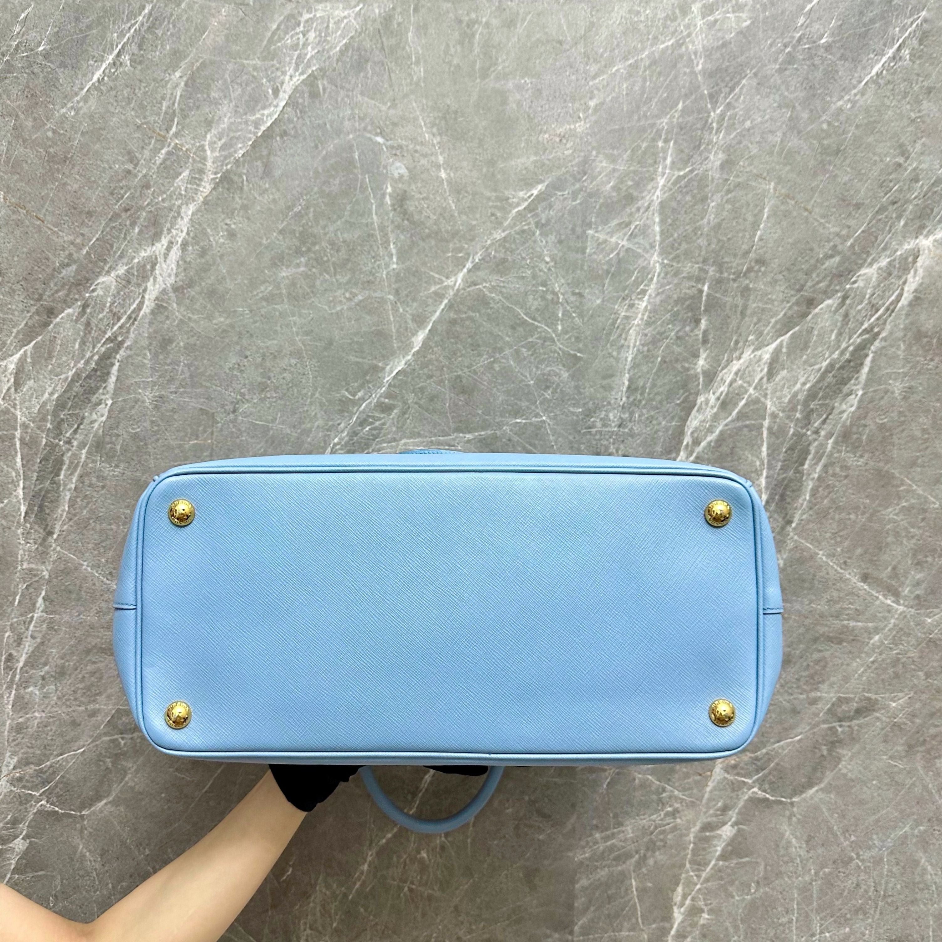 Prada Saffiano Medium Baby Blue - Luxury Evermore