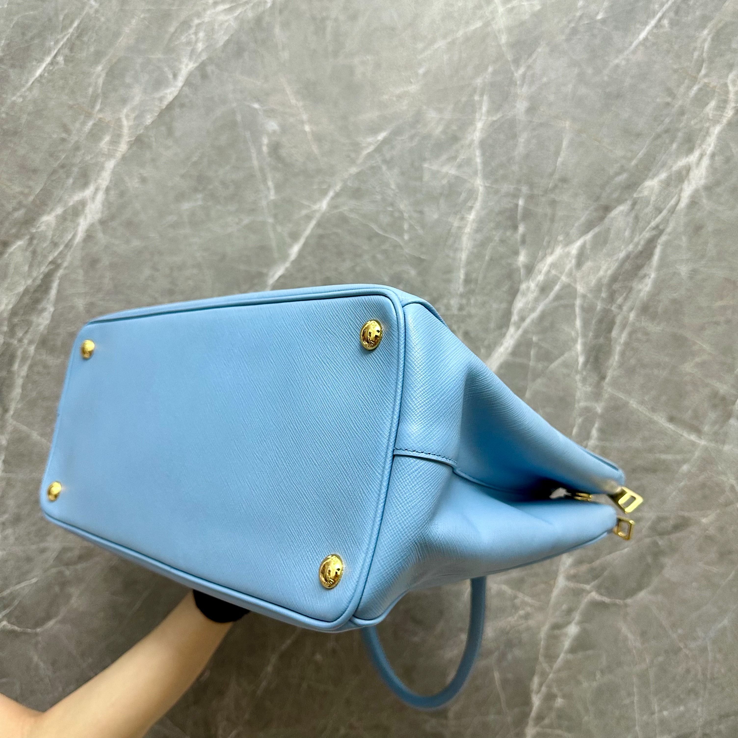 Prada Saffiano Medium Baby Blue - Luxury Evermore