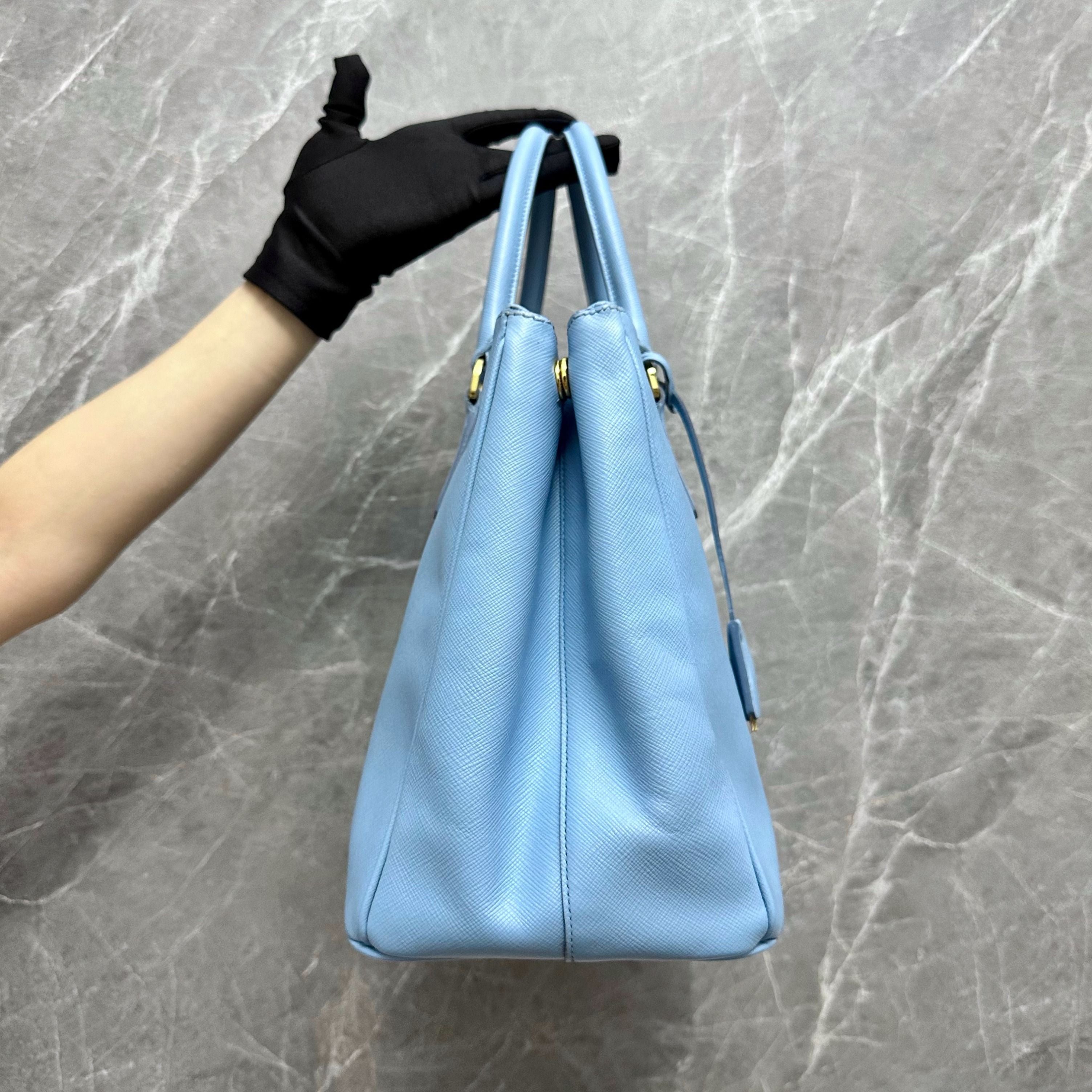 Prada Saffiano Medium Baby Blue - Luxury Evermore